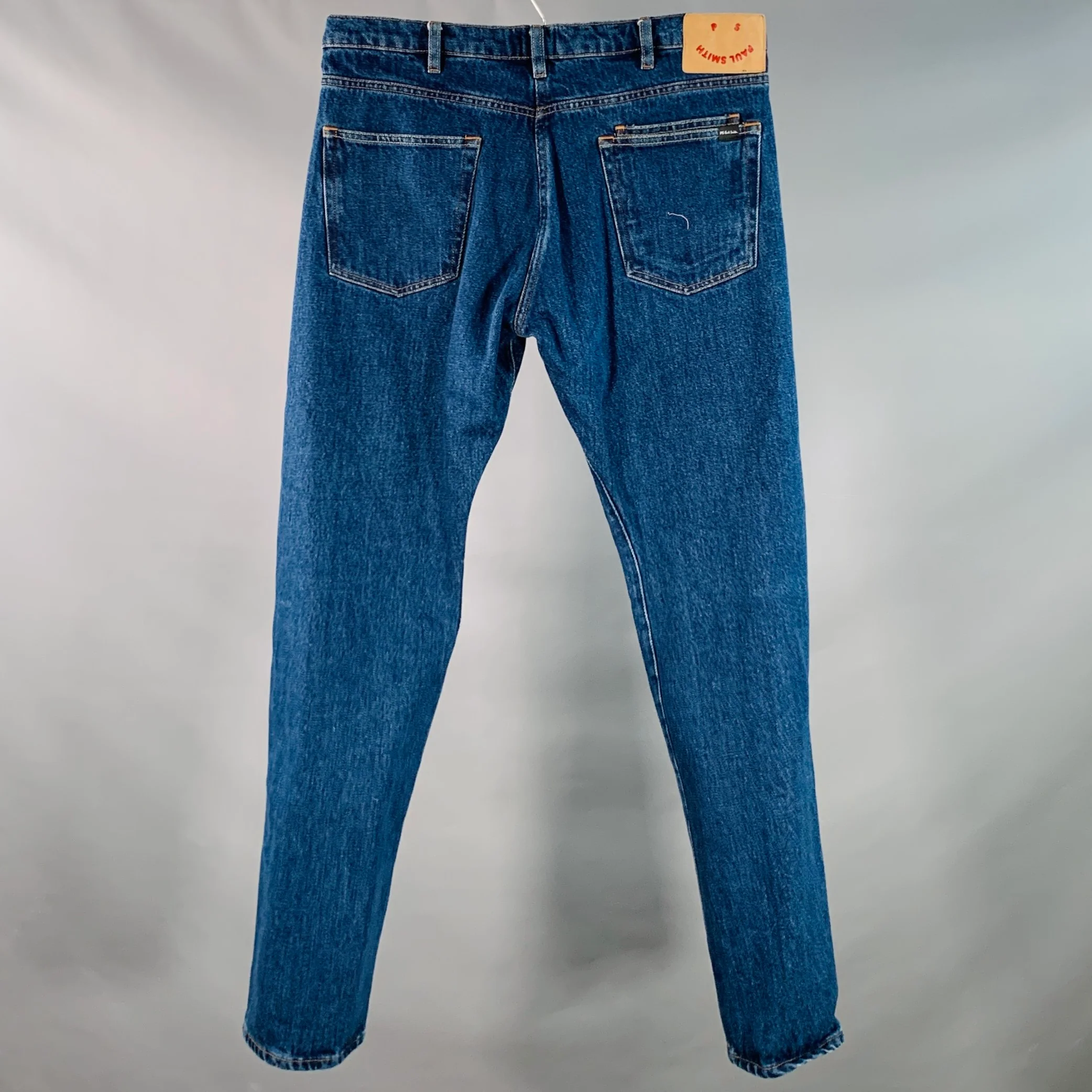 PAUL SMITH SS24 Size 34 Blue Washed Cotton Straight Contrast Stitch Jeans - Image 2