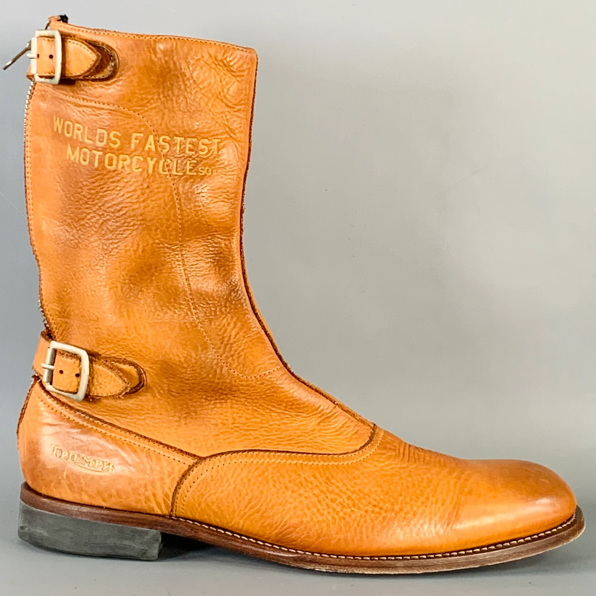 PAUL SMITH TRIUMPH Size 11 Tan Leather Back Zip Biker Boots - Image 2