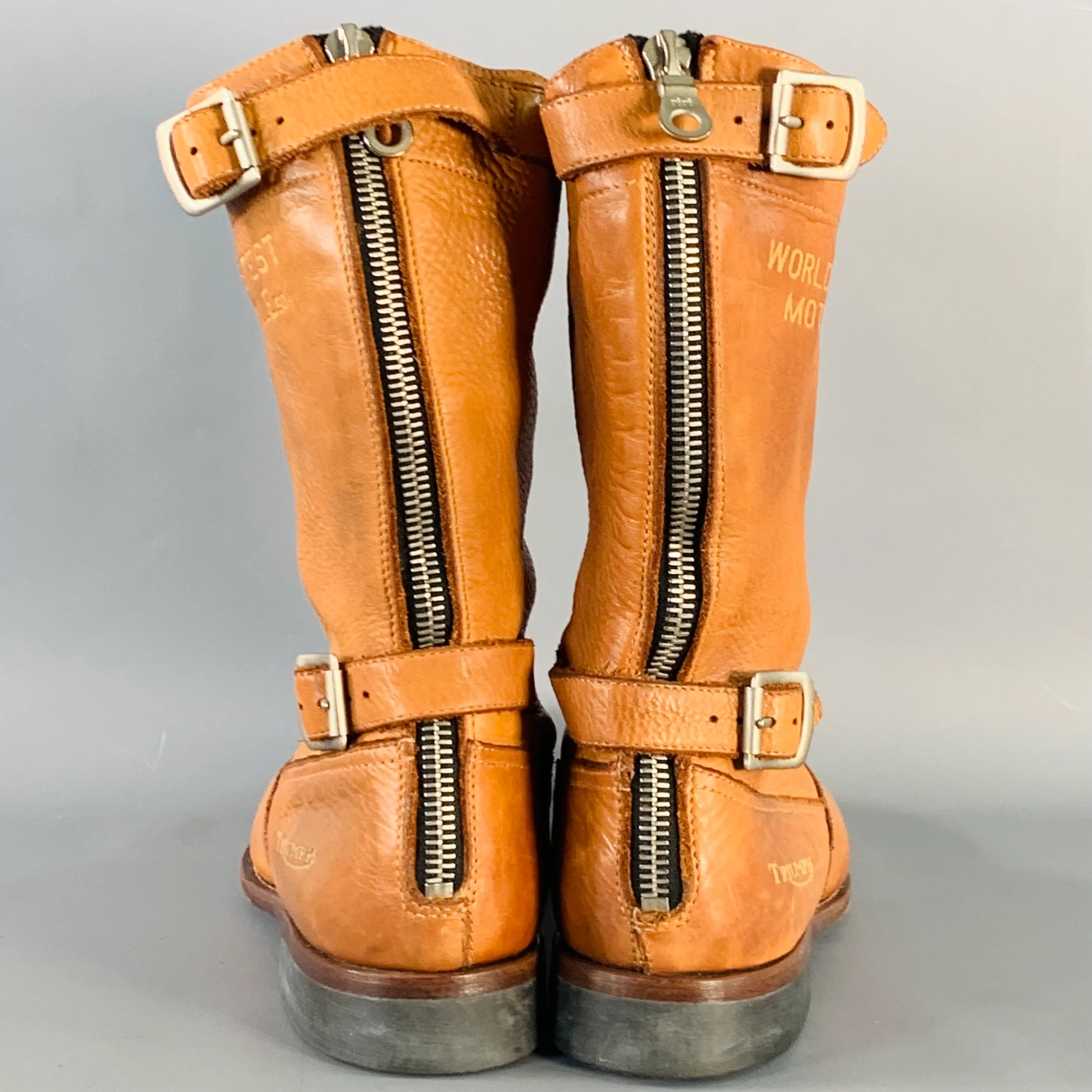 PAUL SMITH TRIUMPH Size 11 Tan Leather Back Zip Biker Boots - Image 3