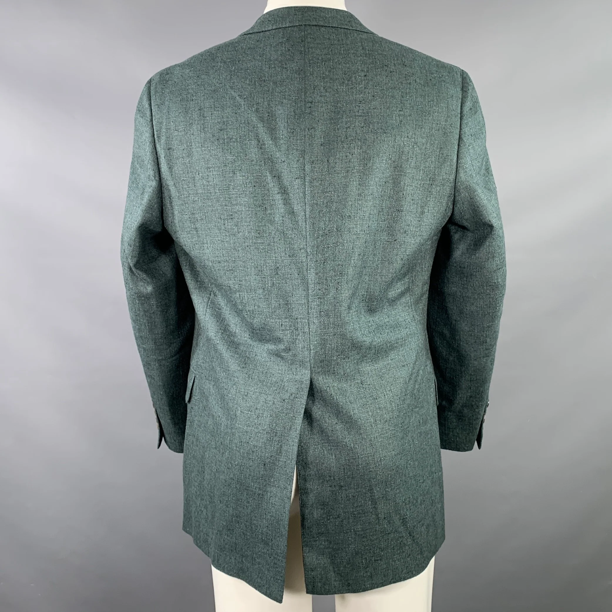 PAUL STUART Size 40 Green Silk Cashmere Single Breasted Sport Coat - Image 3