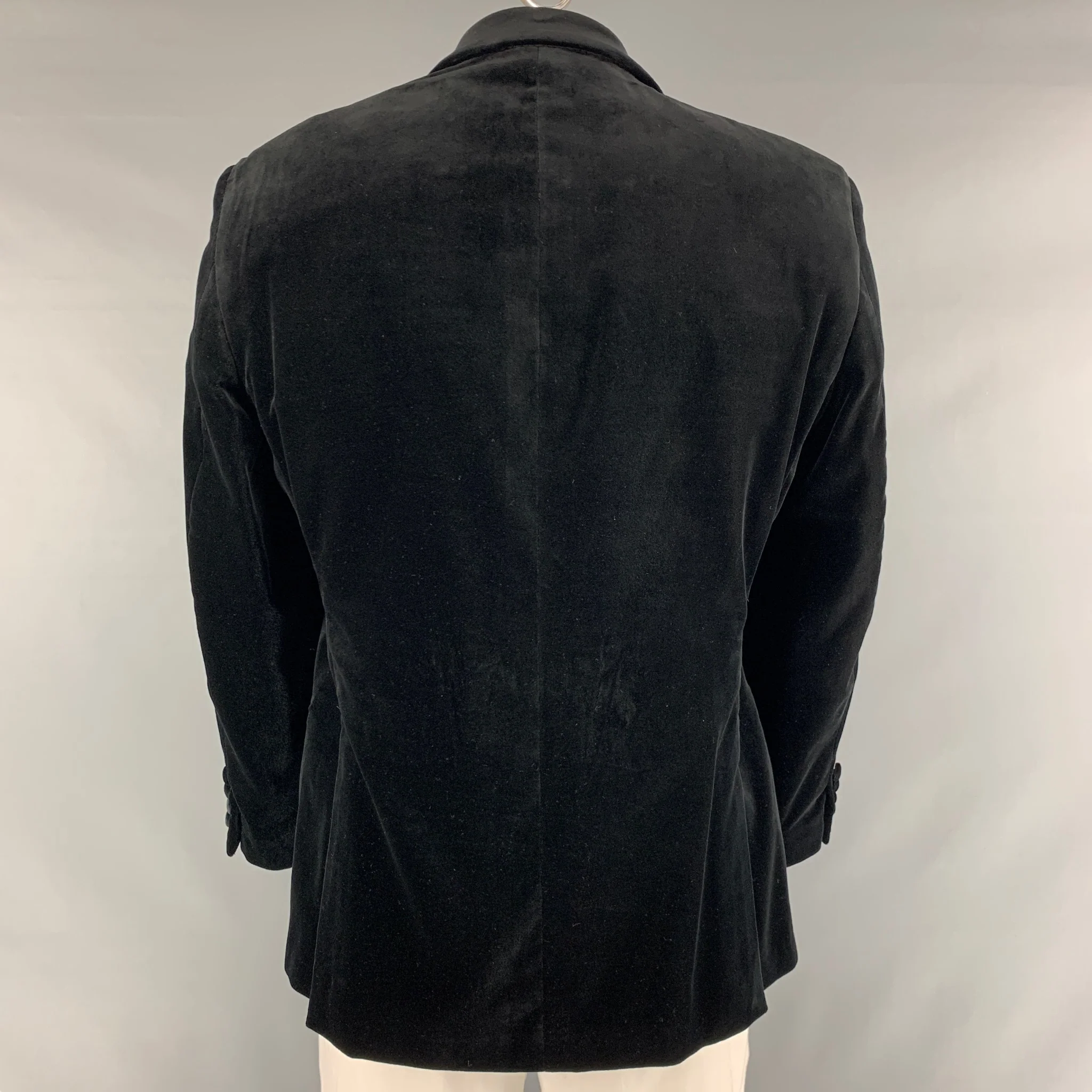 PAUL STUART Size 44 Black Velvet Cotton Blend Peak Lapel Sport Coat - Image 4