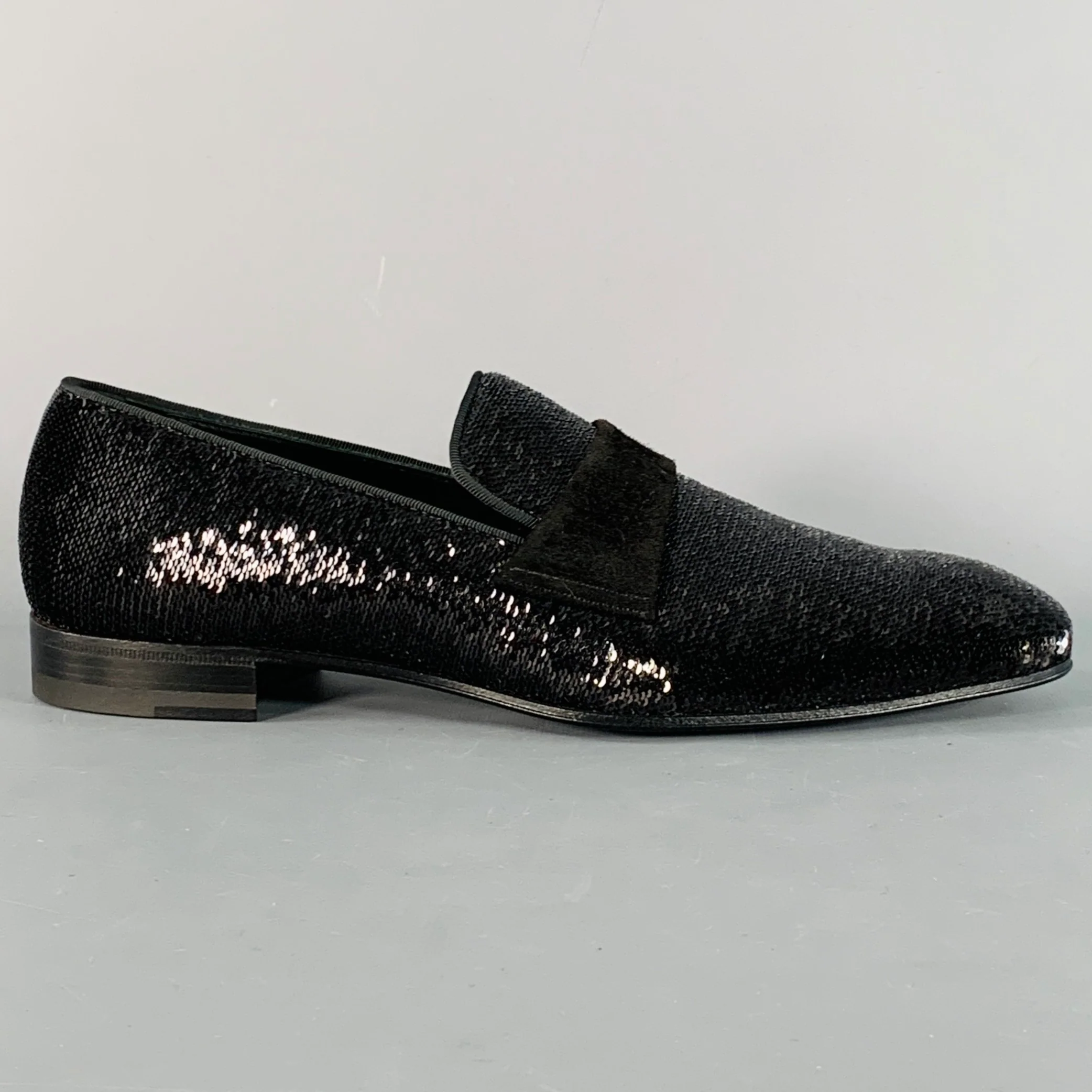 PAUL STUART Size 8.5 Black Sequined Velvet Slip On Loafers - Image 2