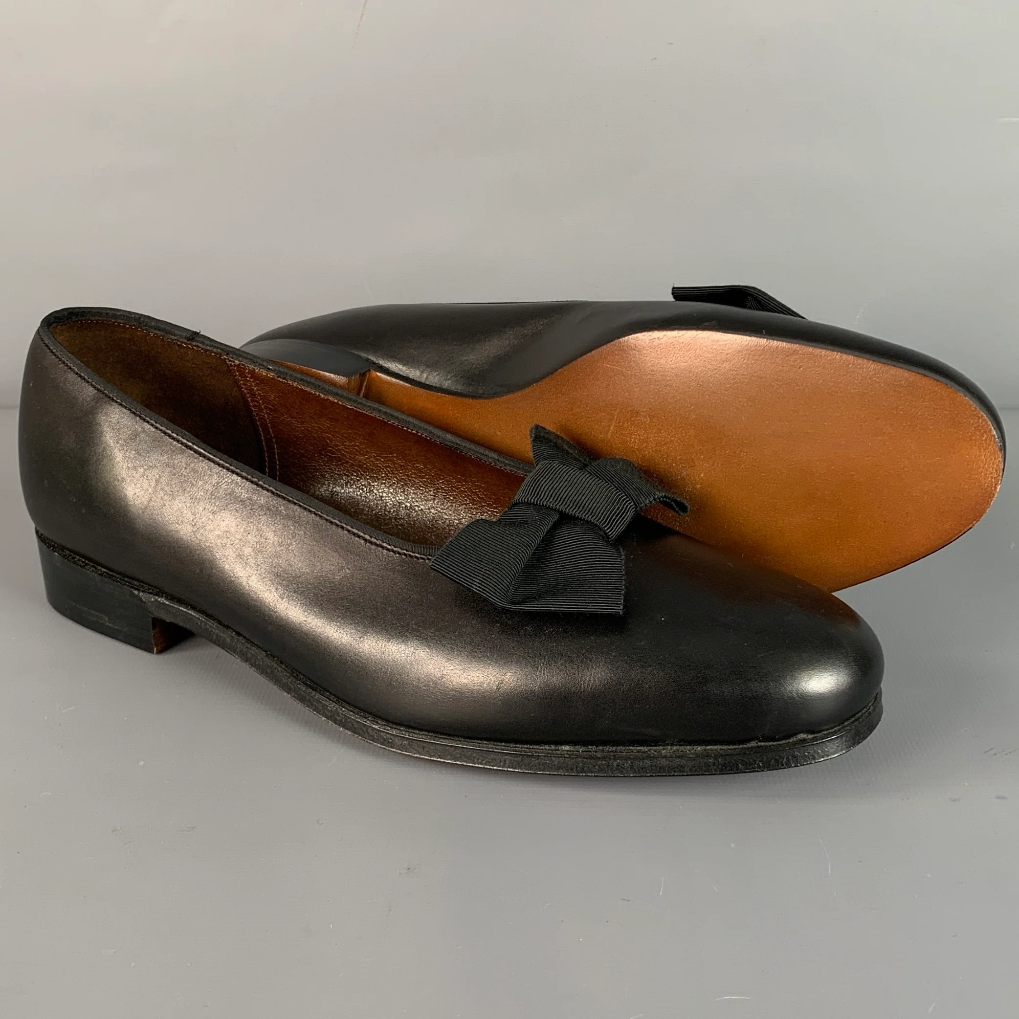 PAUL STUART x GRENSON Size 6.5 Black Leather Bow Loafers - Image 5