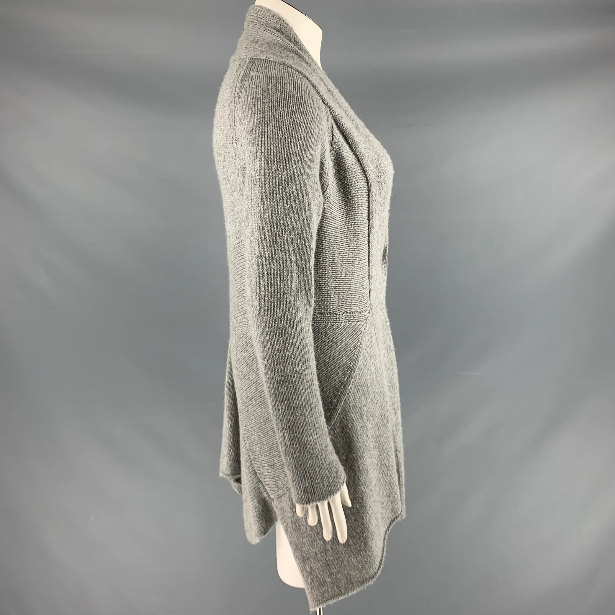 PEACHOO+KREJBERG Size L Grey Wool Knit Asymmetrical Cardigan - Image 3