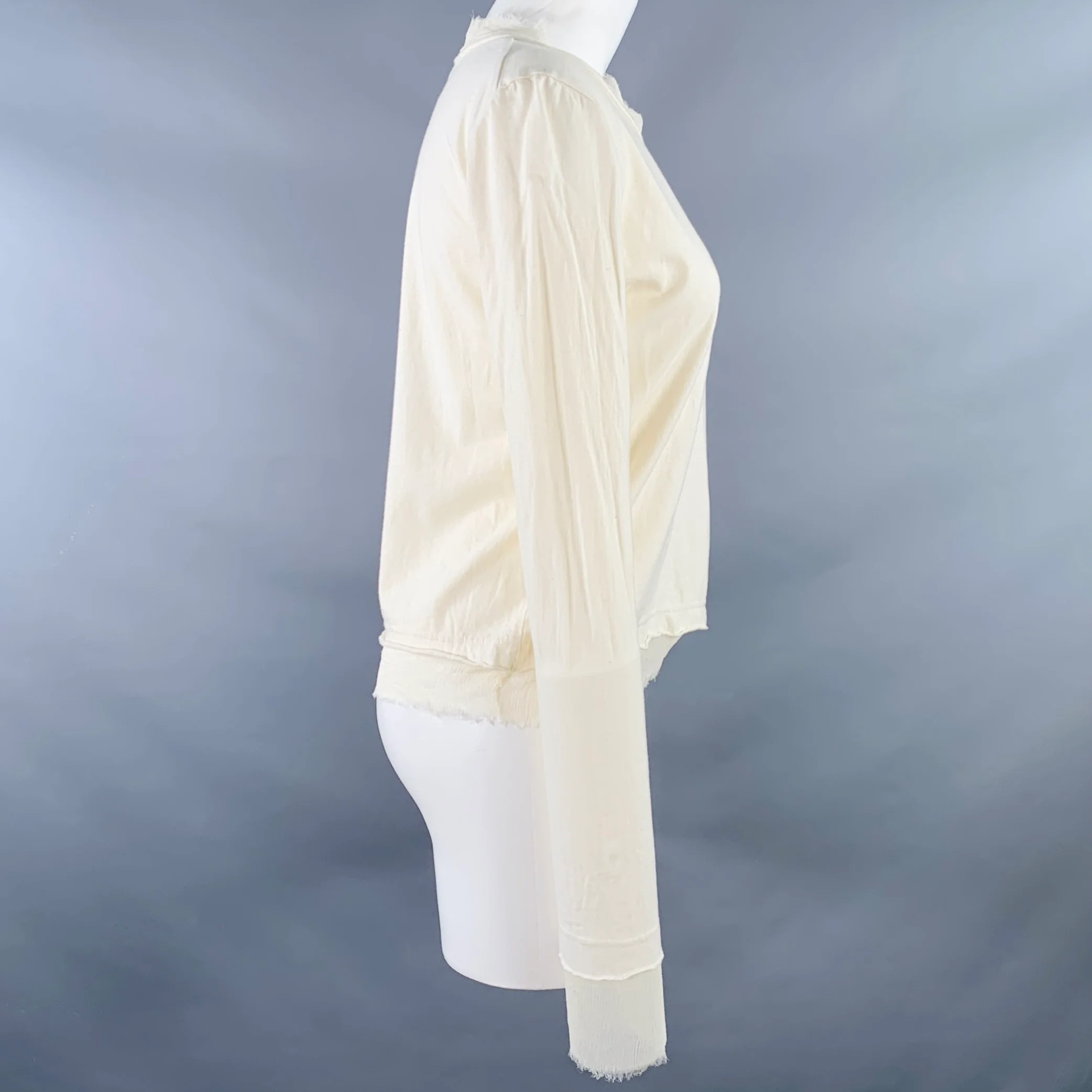 PEACHOO+KREJBERG Size S Cream Cotton Silk Contrast Trim Casual Top - Image 3