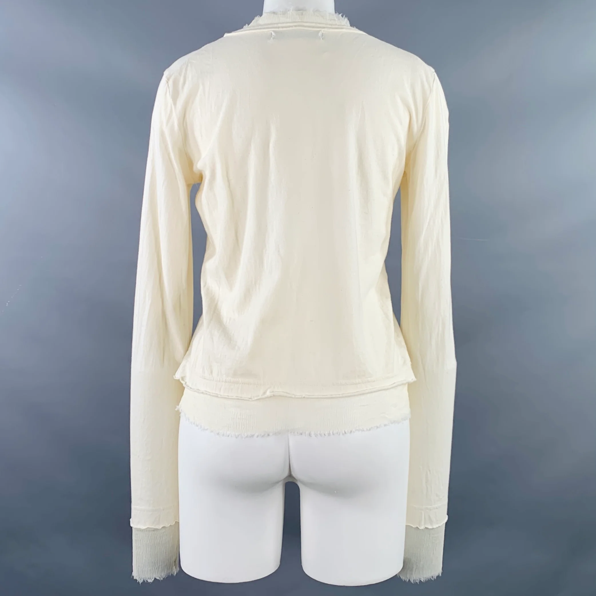 PEACHOO+KREJBERG Size S Cream Cotton Silk Contrast Trim Casual Top - Image 4