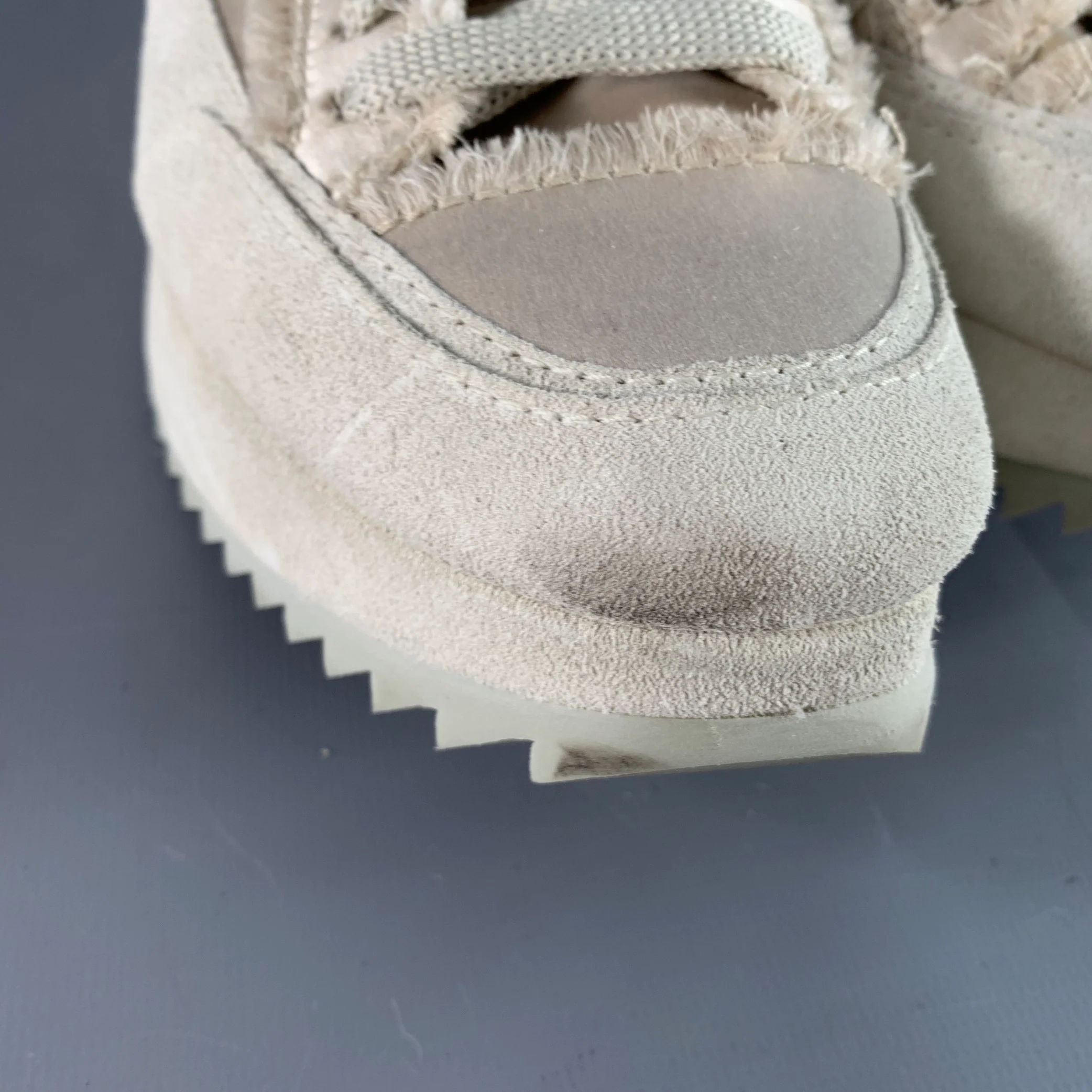 PEDRO GARCIA Size 6.5 Beige Grey Satin Suede Raw Edge Platform Sneakers - Image 9