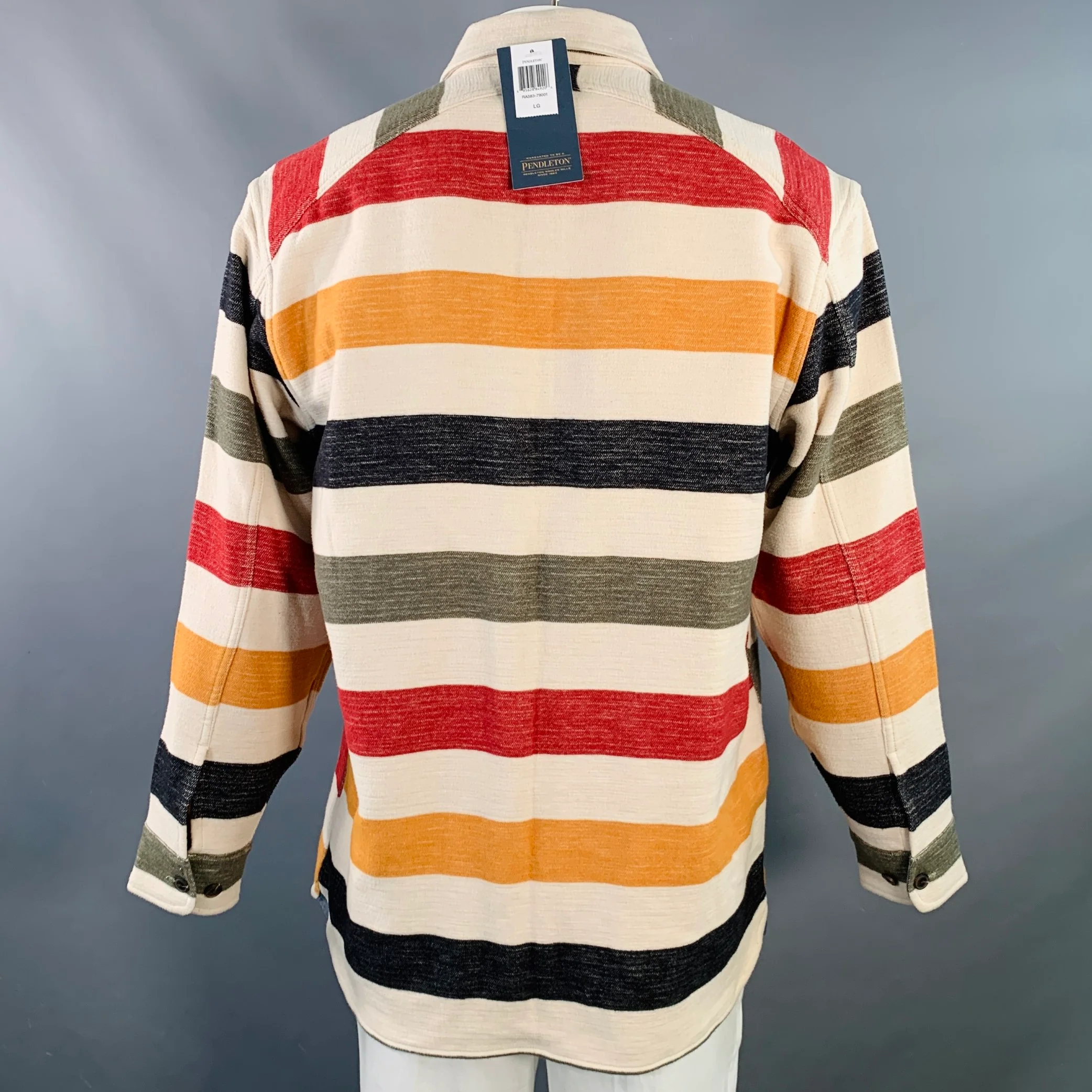 PENDLETON Size L Cream Multi Color Stripe Cotton Oversized Long Sleeve Shirt - Image 3