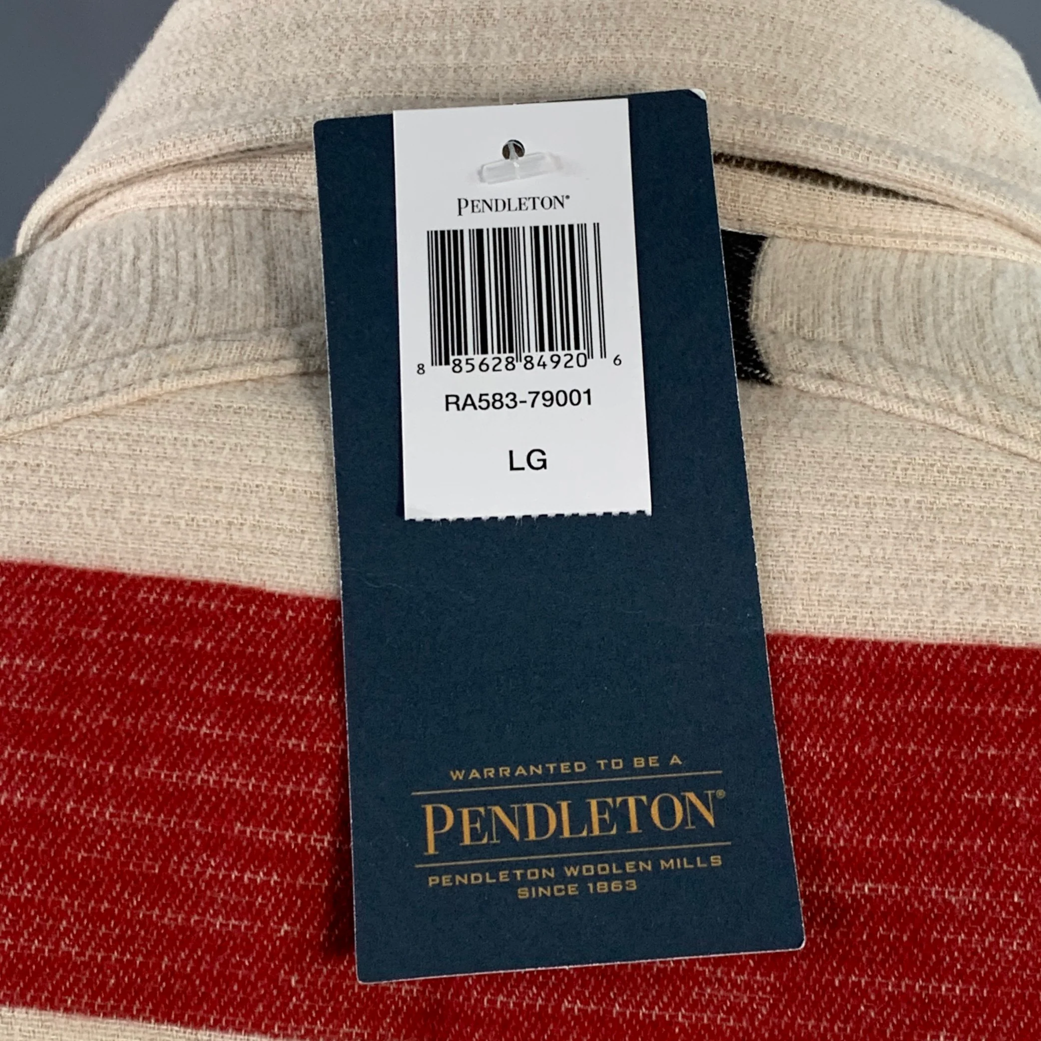 PENDLETON Size L Cream Multi Color Stripe Cotton Oversized Long Sleeve Shirt - Image 4