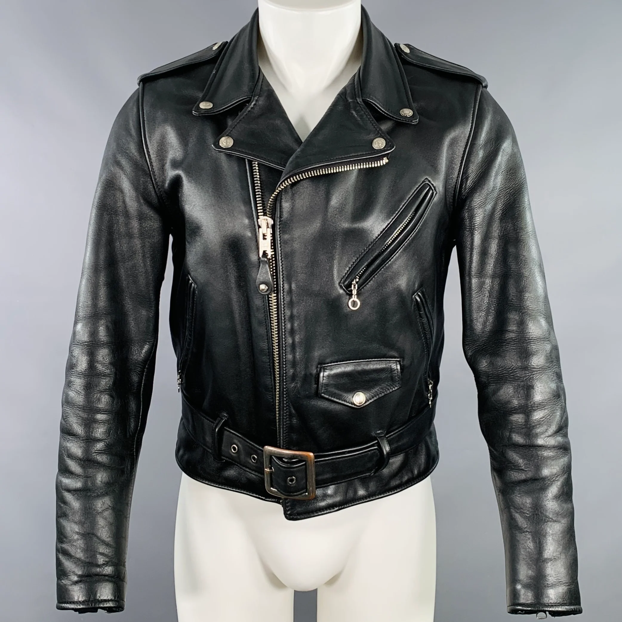 PERFECTO Size 38 Black Leather Motorcycle Jacket