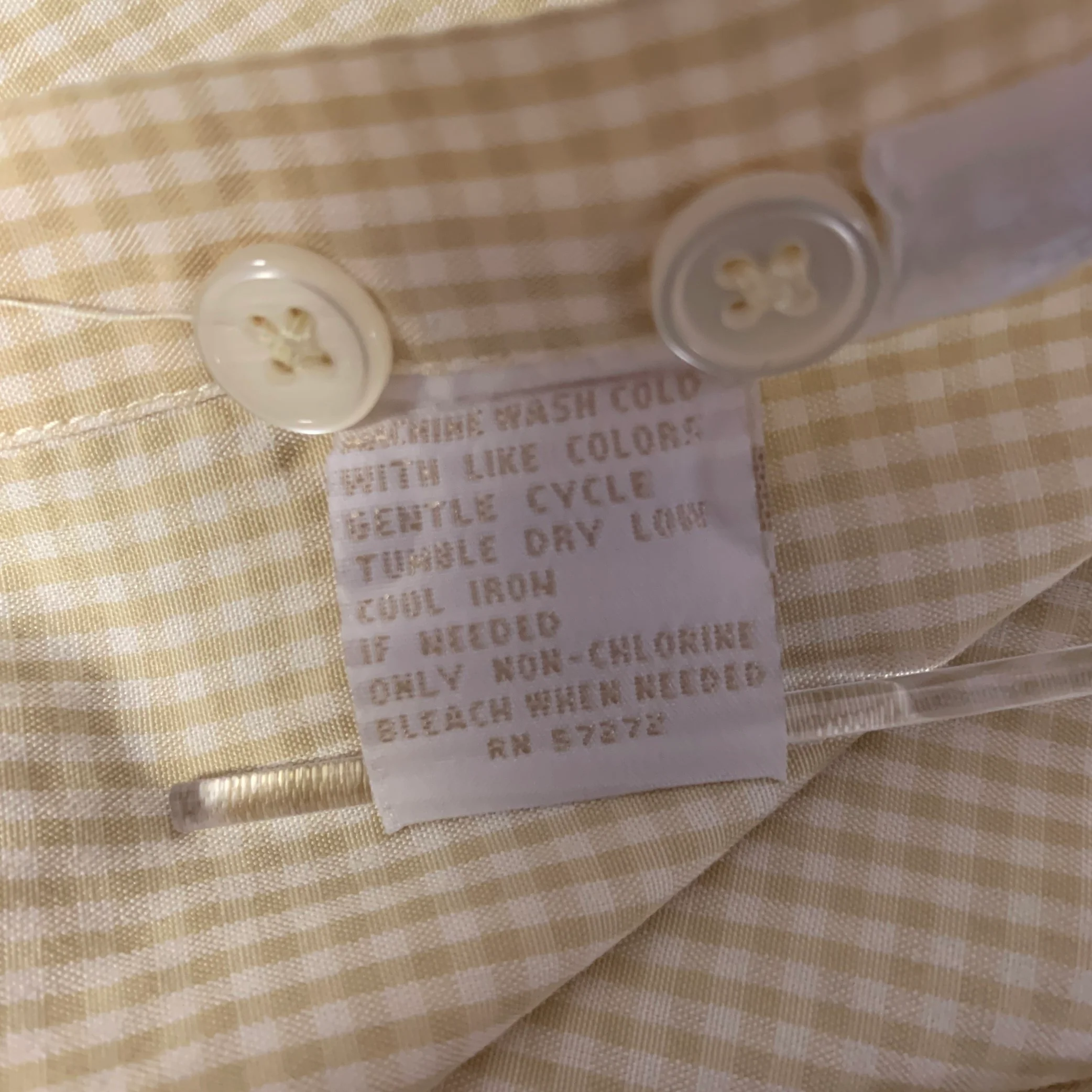 PERRY ELLIS Size L Yellow White Gingham Rayon Blend Short Sleeve Shirt - Image 6