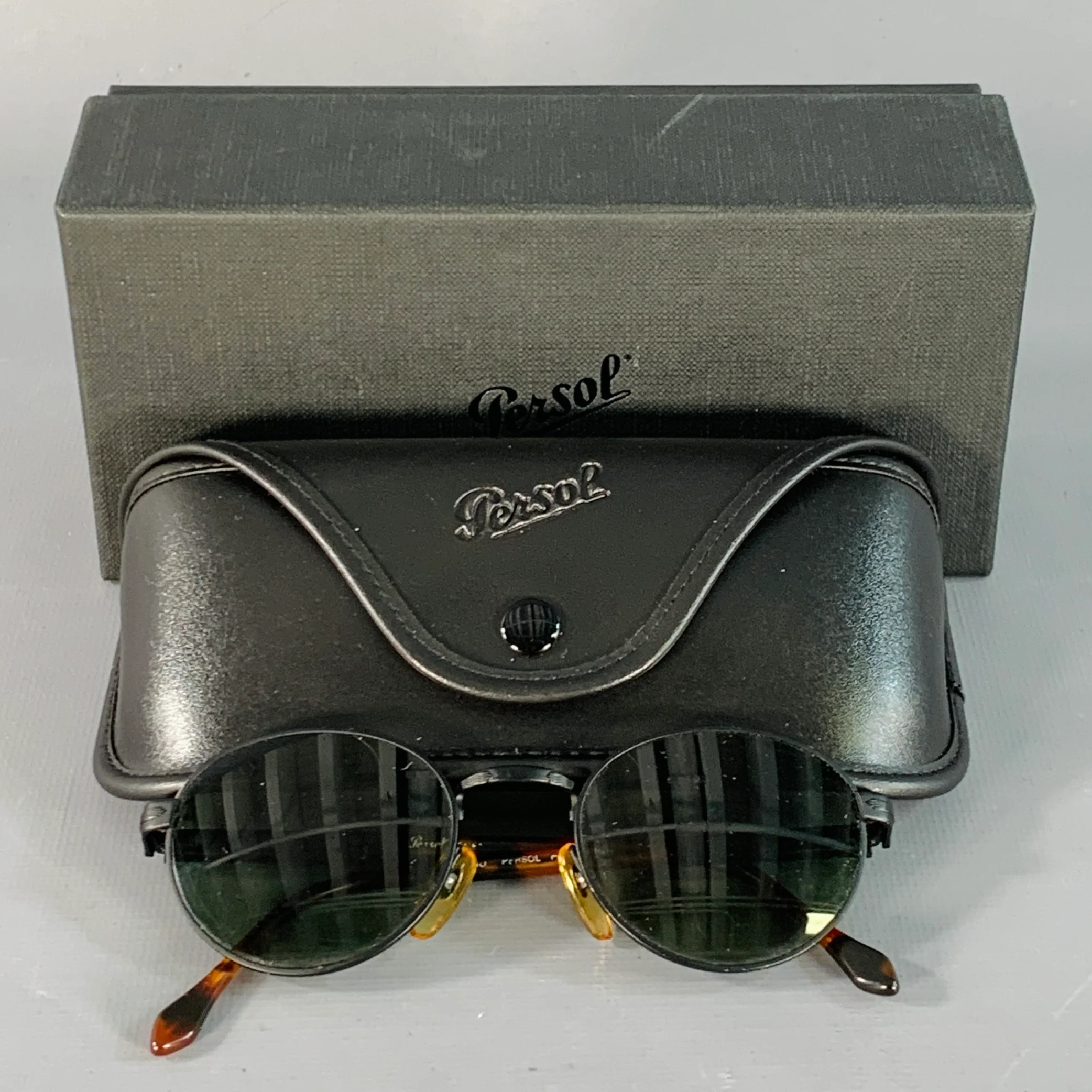 PERSOL Black Tortoiseshell Metal Round Sunglasses - Image 7