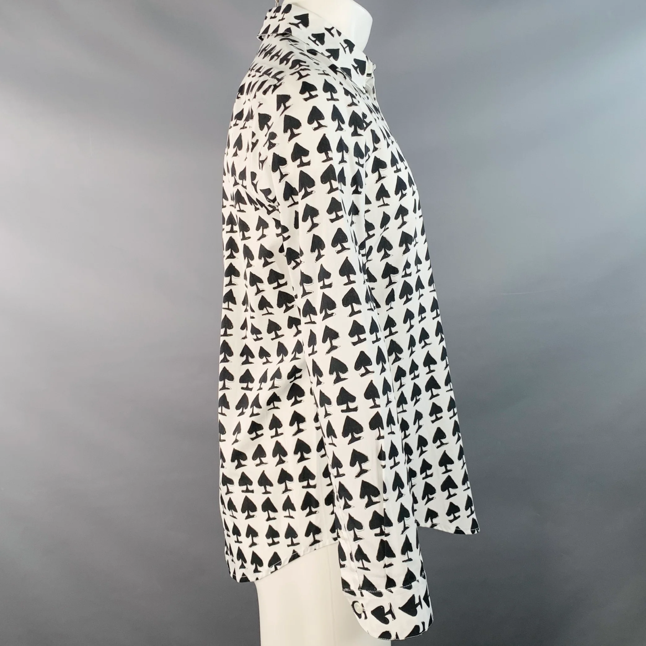 PETER JENSEN Size S White Black Spades Cotton One Pocket Long Sleeve Shirt - Image 3