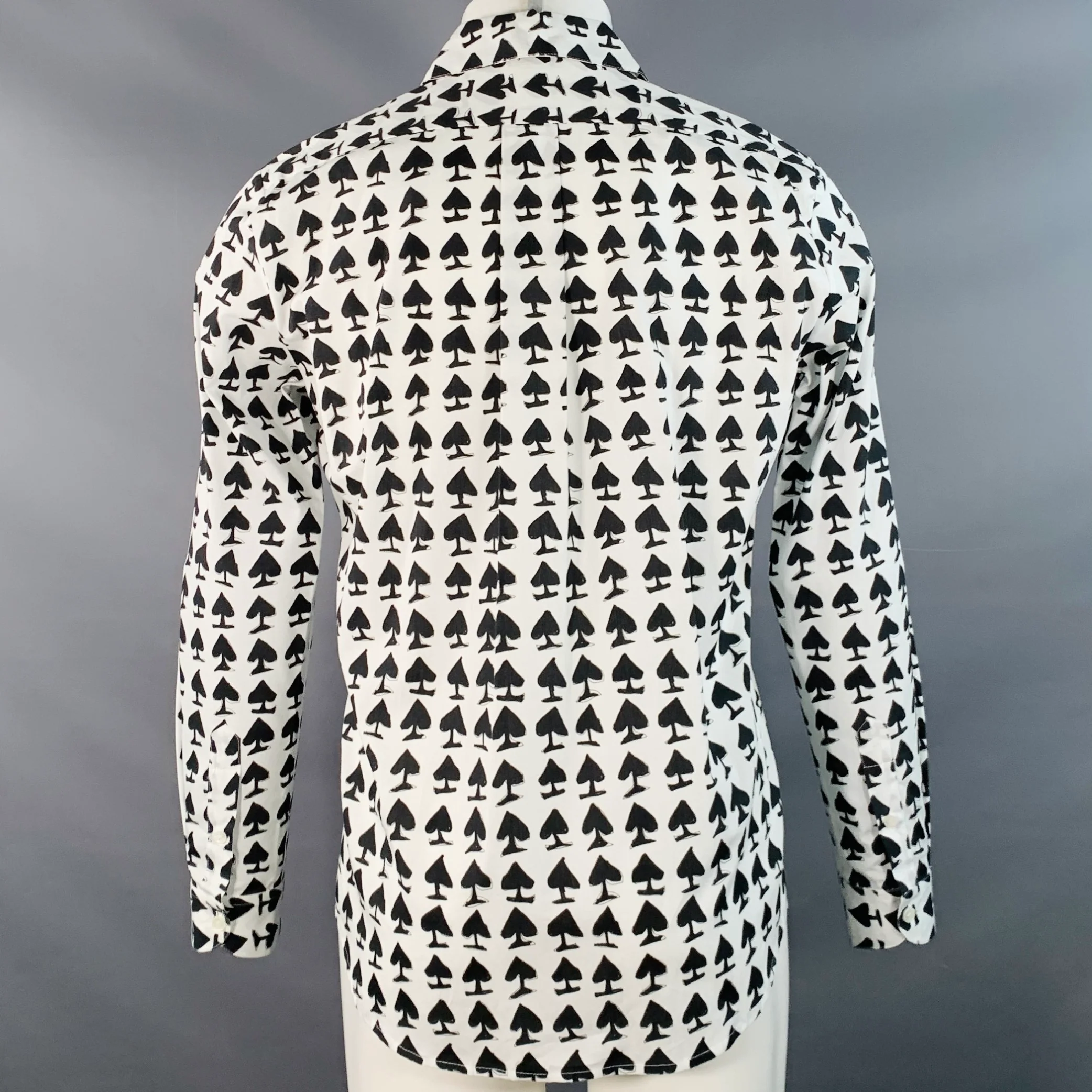 PETER JENSEN Size S White Black Spades Cotton One Pocket Long Sleeve Shirt - Image 4