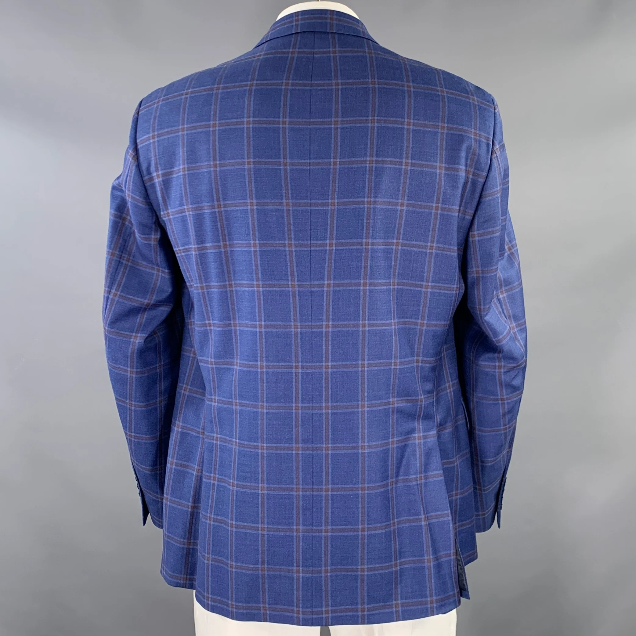 PETER MILLAR Size 44 Regular Blue Brown Checkered Wool Sport Coat - Image 3