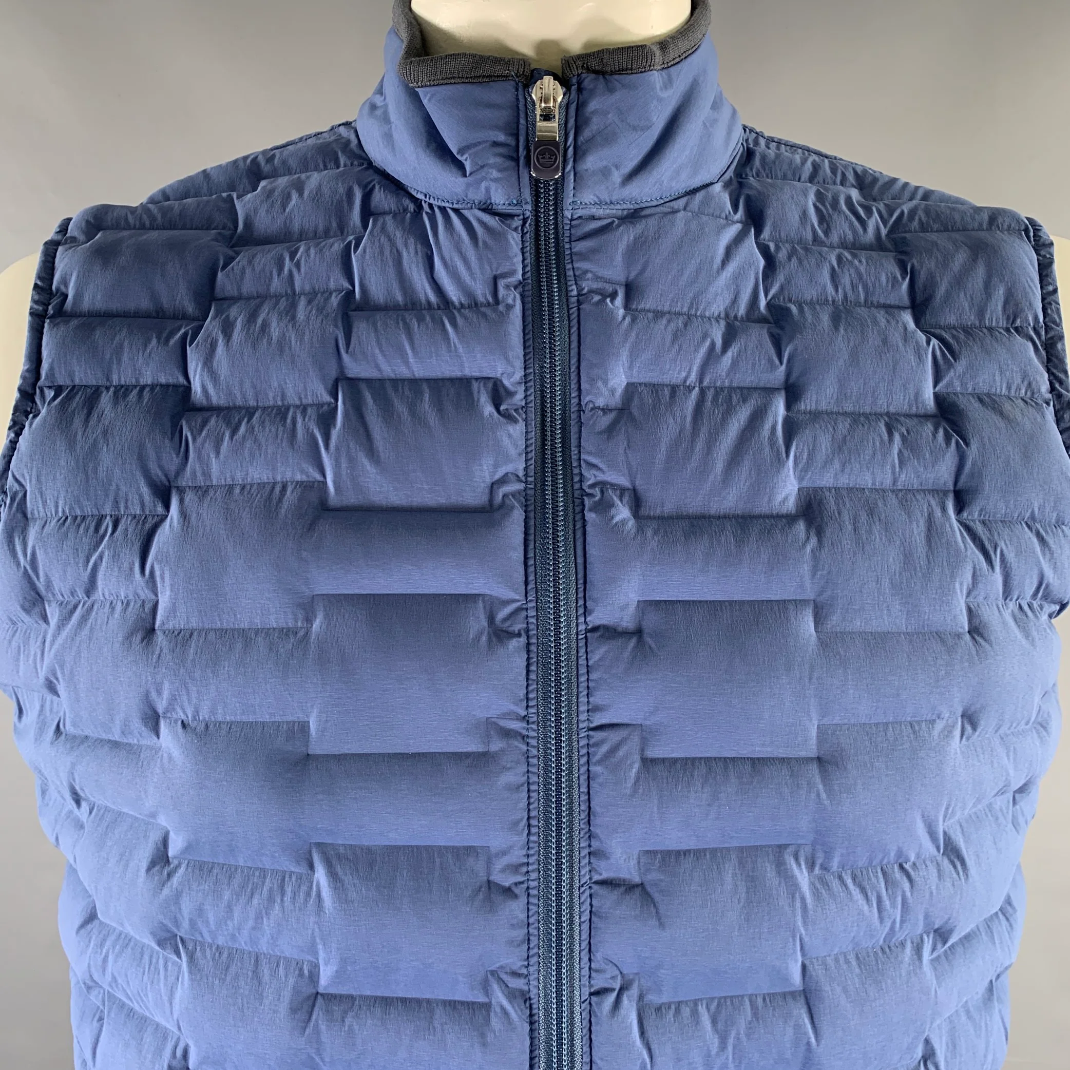 PETER MILLAR Size L Blue Quilted Nylon Blend Double Zipper Vest - Image 2
