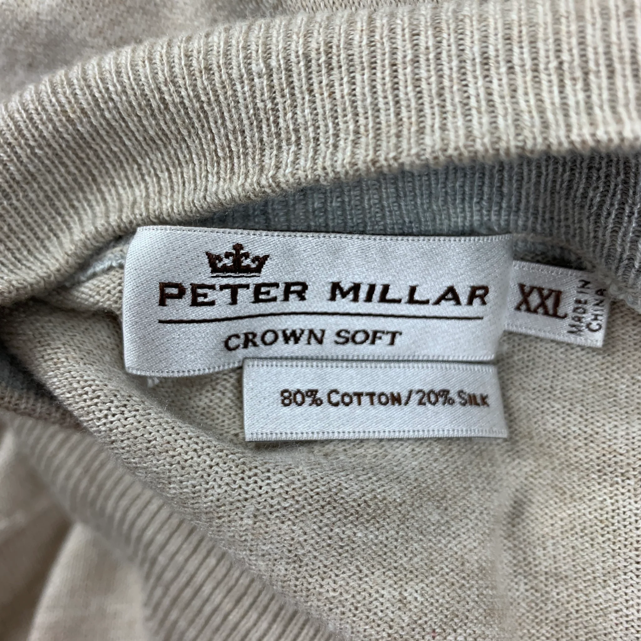 PETER MILLAR Size XXL Oatmeal Cotton Silk Pullover - Image 4