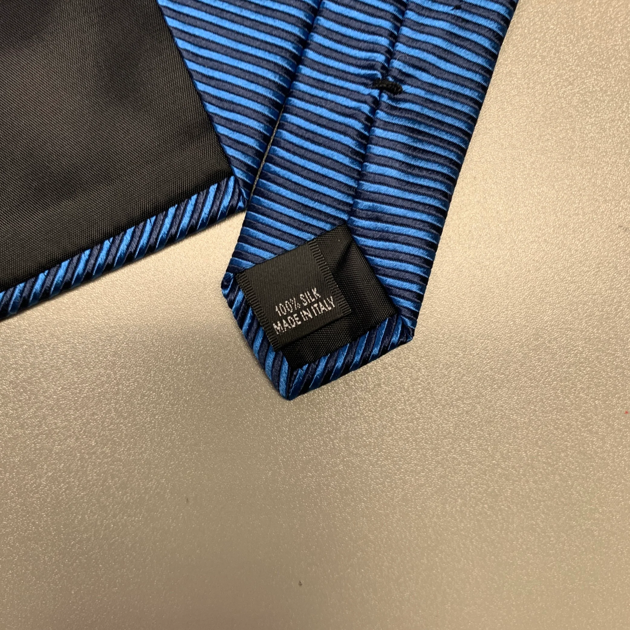 PETER PANOS Blue Black Stripe Silk Tie - Image 3