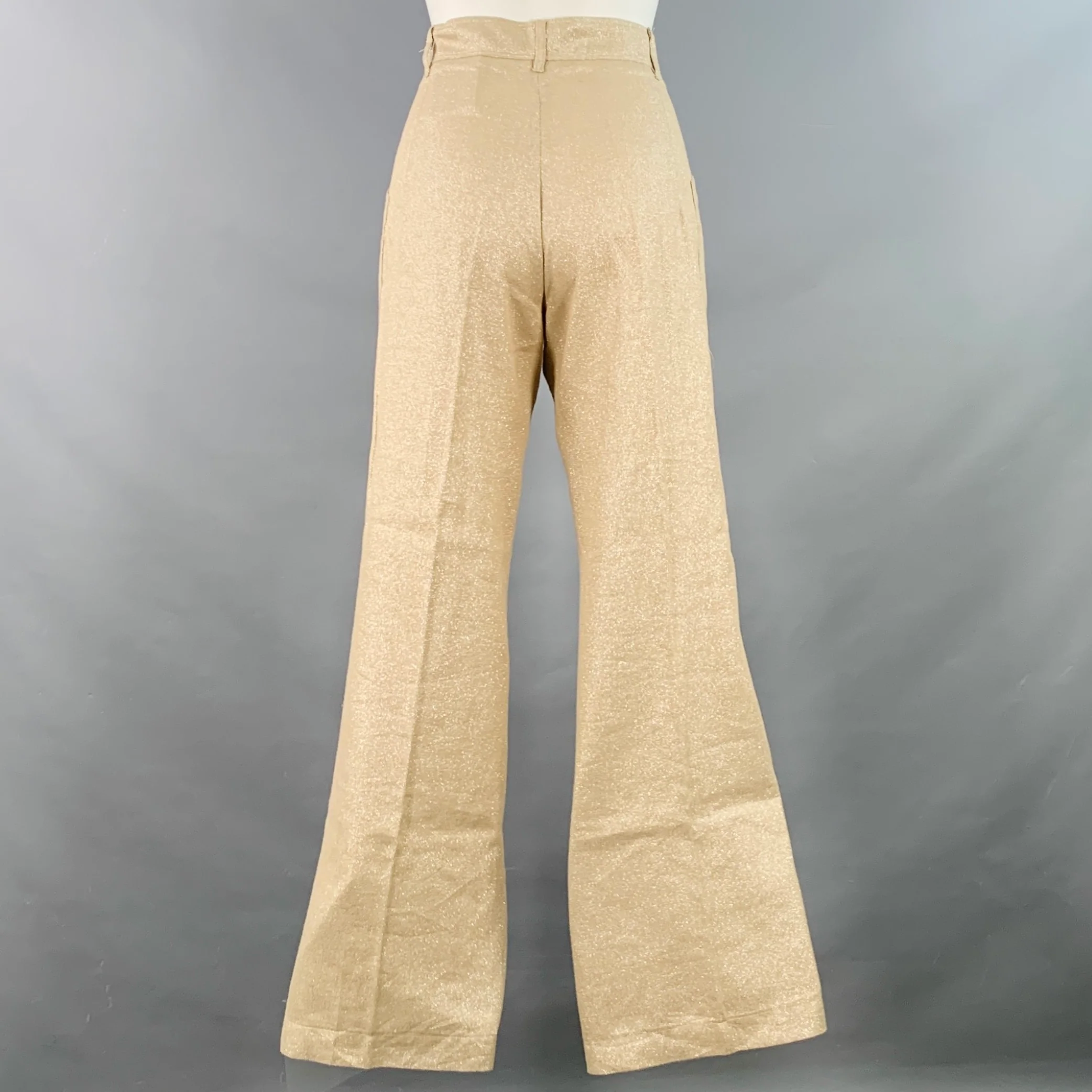PHILIPPE ADEC Size 2 Gold Beige Linen Blend Wide Leg Dress Pants - Image 3