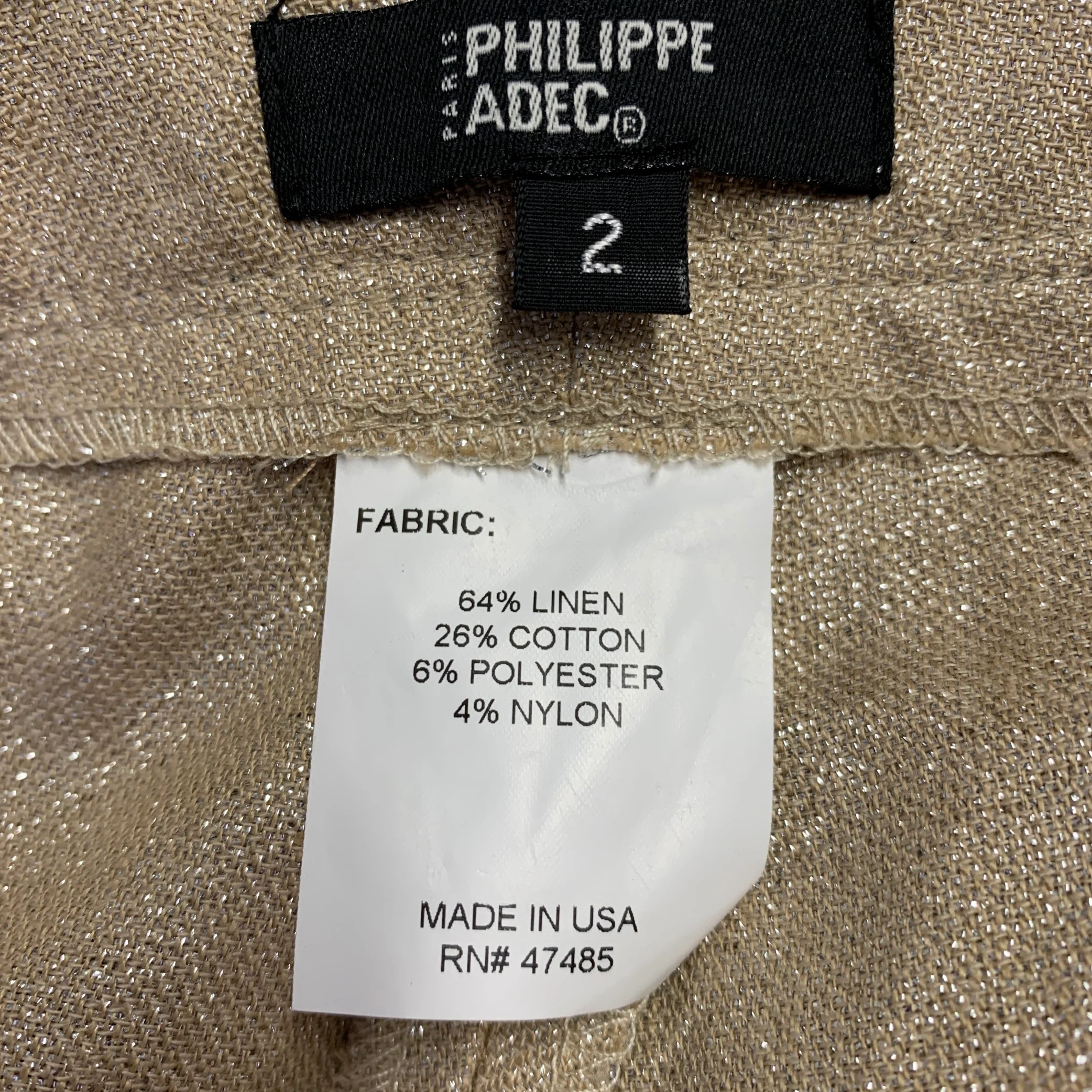 PHILIPPE ADEC Size 2 Gold Beige Linen Blend Wide Leg Dress Pants - Image 4