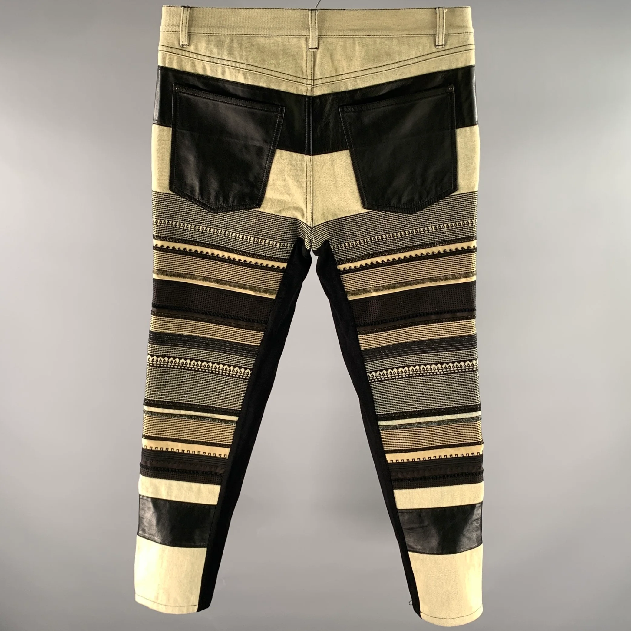 PHILLIP LIM Size 32 Cream Black Panel Cotton Jeans - Image 3