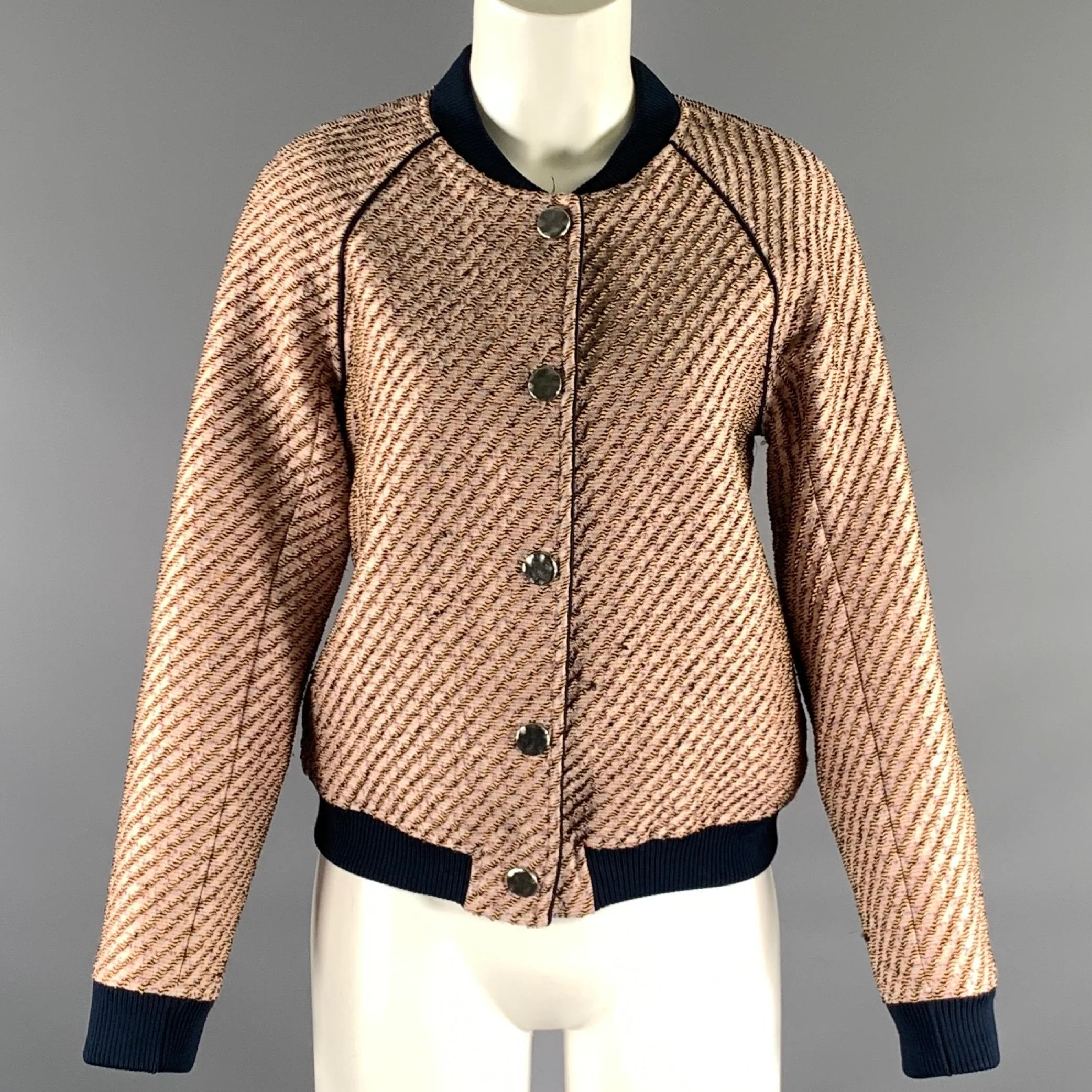 PHILLIP LIM Size 40 Pink Navy Polyester Blend Bomber Jacket