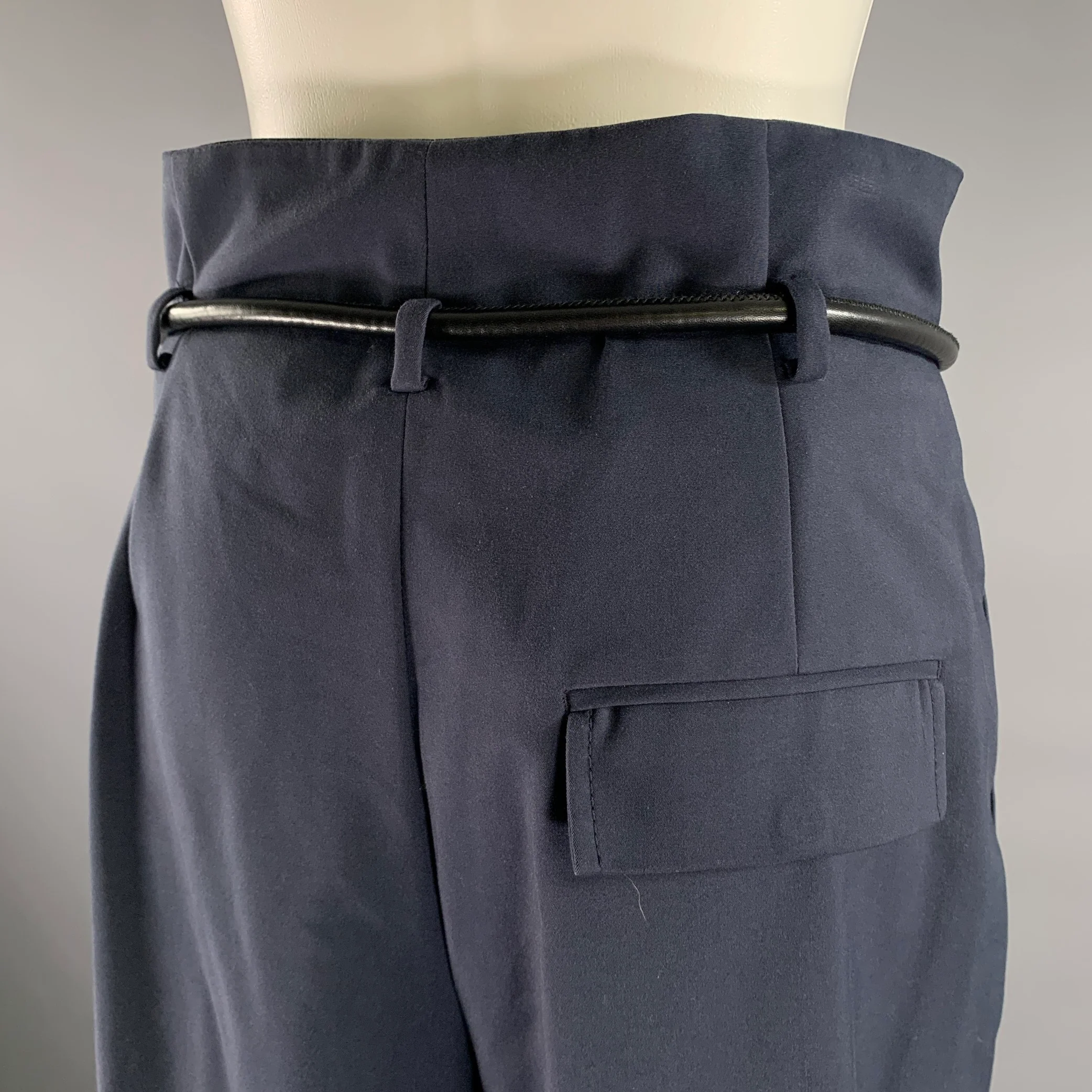 PHILLIP LIM Size 6 Navy Black Cotton Polyamide Trouser Belted Pants - Image 4