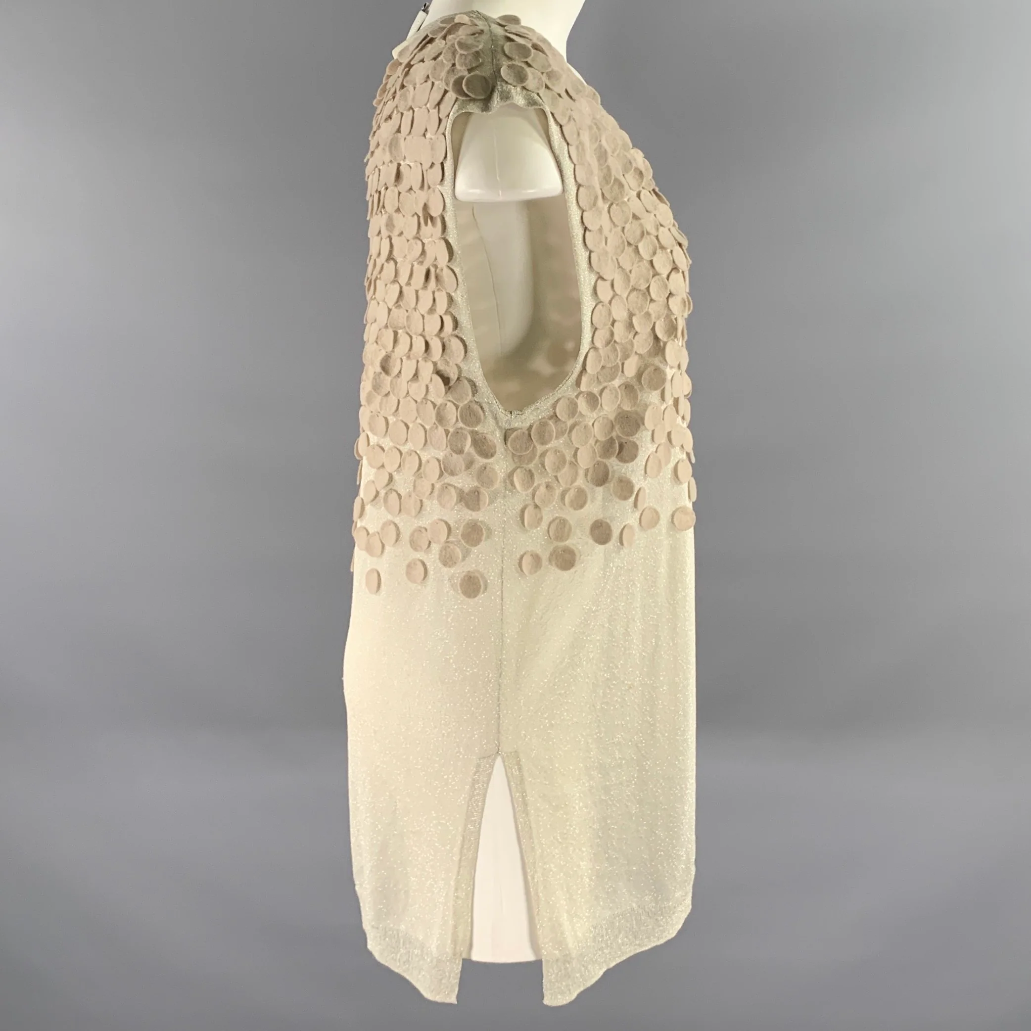 PHILLIP LIM Size L Beige Metallic Silk Cotton Sparkly Sleeveless Top - Image 3