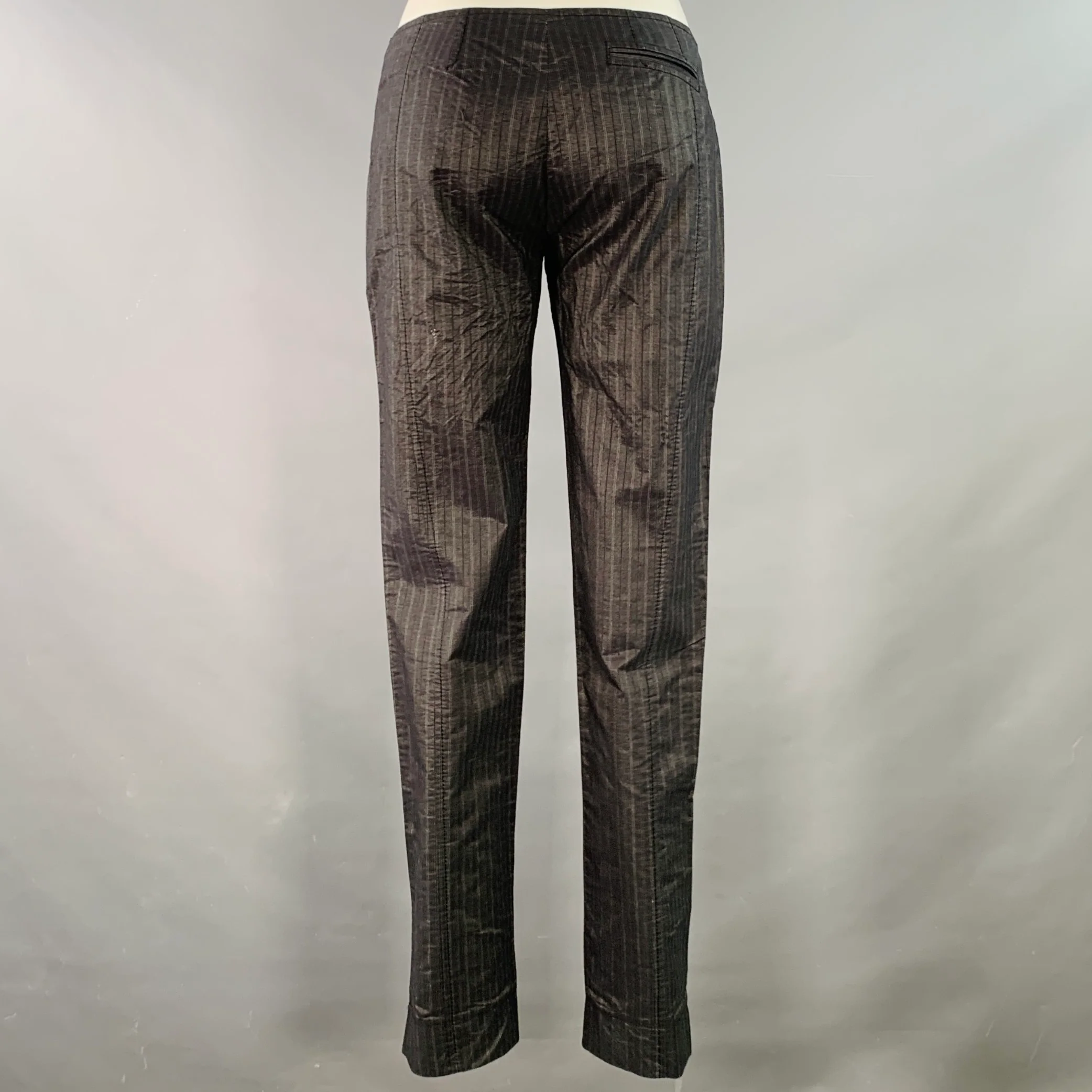 PHILOSOPHY di ALBERTA FERRETTI Size 6 Grey Black Stripe Cotton Blend Low Rise Tapered Casual Pants - Image 3