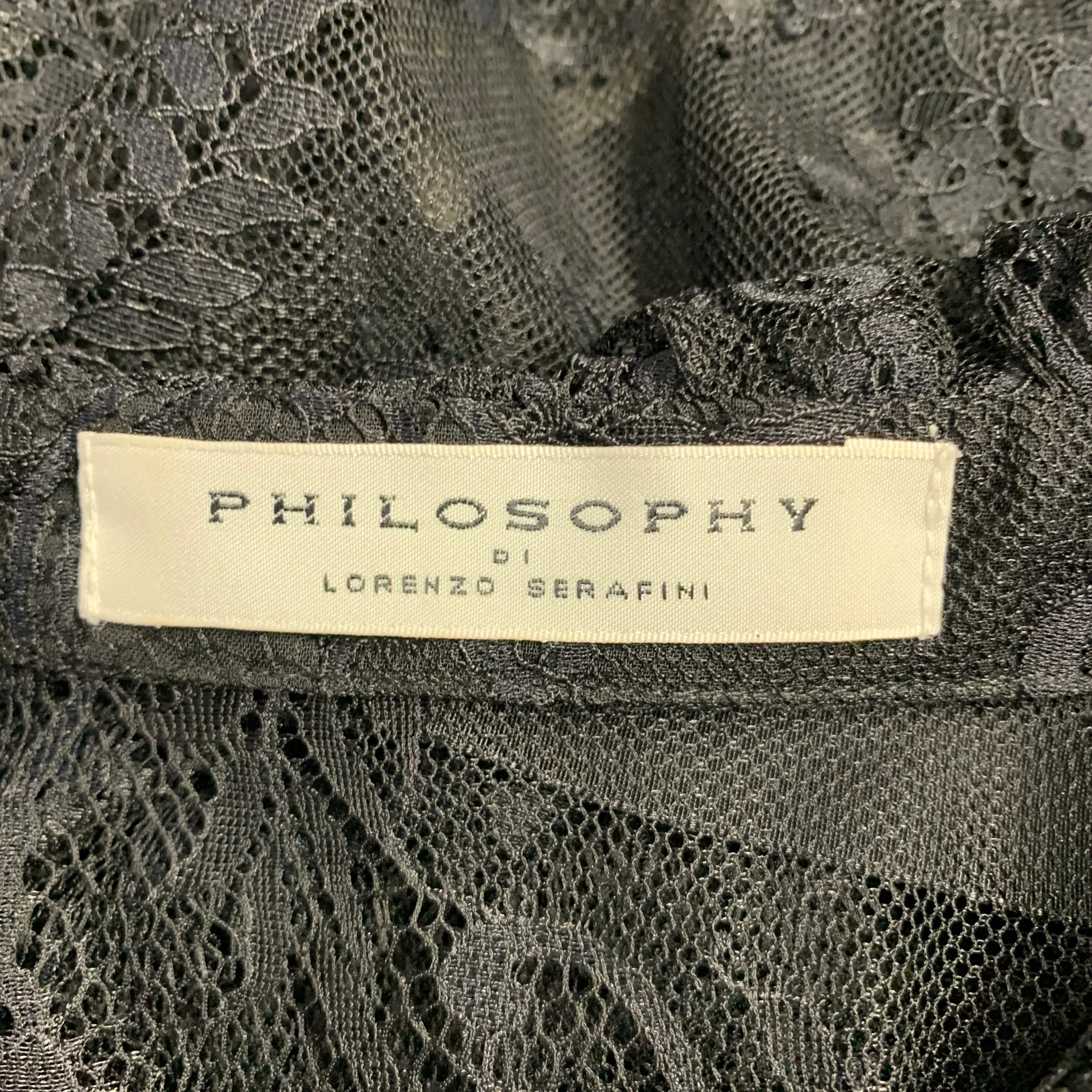 PHILOSOPHY di LORENZO SERAFINI Size M Black Lace Ruffle Blouse - Image 5