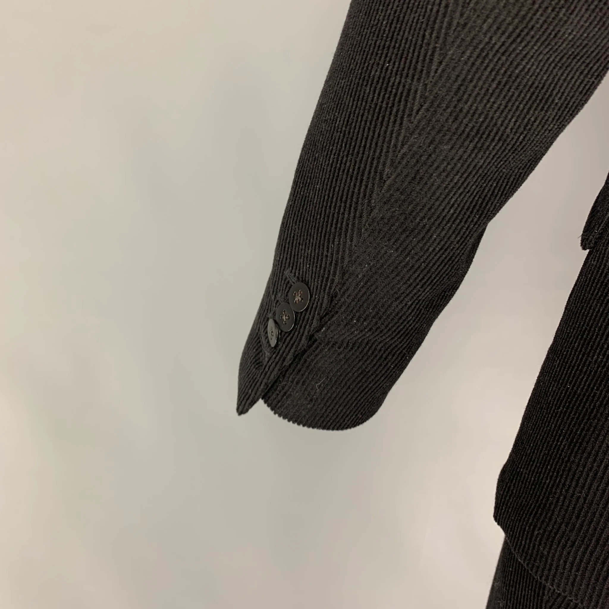 PHINEAS COLE Size 36 Black Corduroy Wool Peak Lapel Suit - Image 4