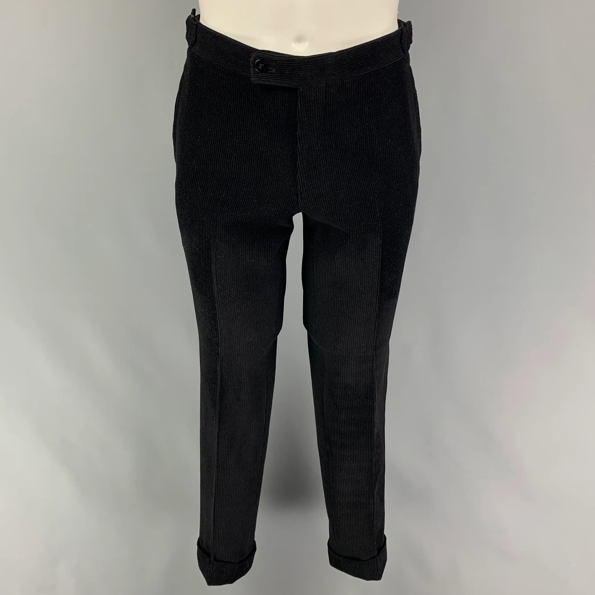 PHINEAS COLE Size 36 Black Corduroy Wool Peak Lapel Suit - Image 5