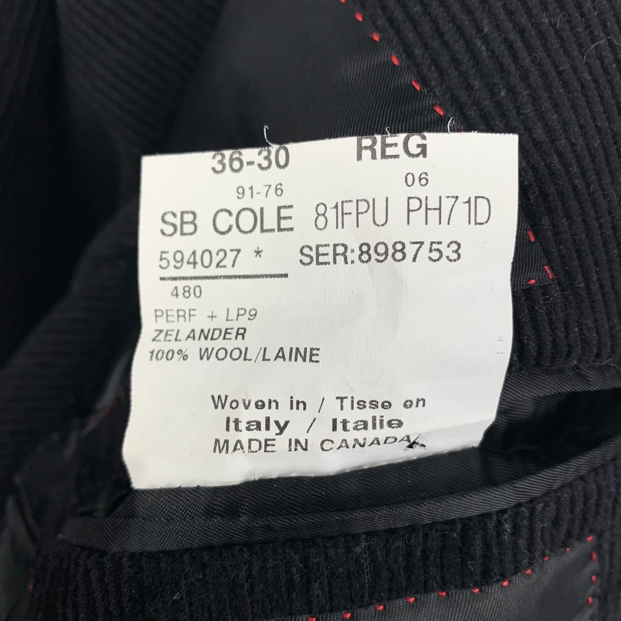 PHINEAS COLE Size 36 Black Corduroy Wool Peak Lapel Suit - Image 7