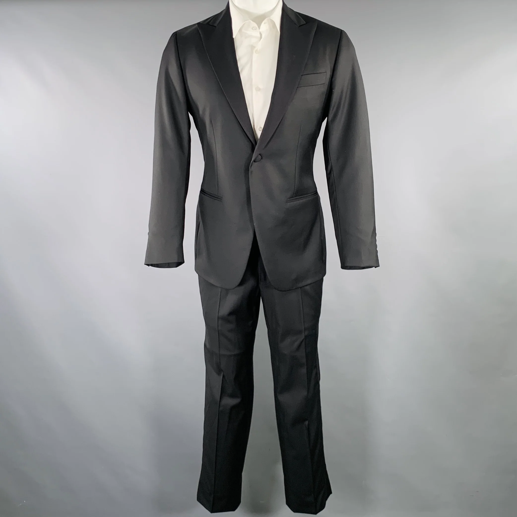 PHINEAS COLE Size 38 Black Wool Peak Lapel Tuxedo - Image 2