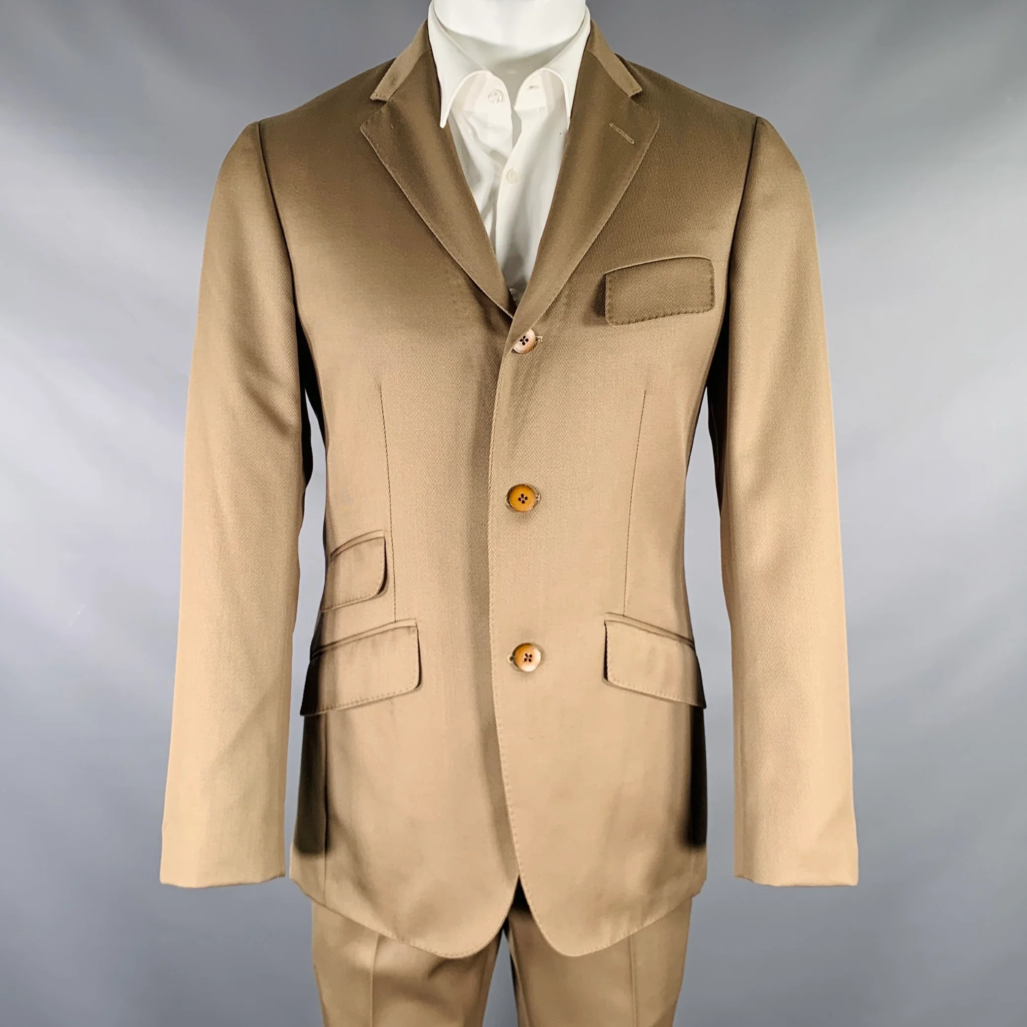 PHINEAS COLE Size 38 Tan Three Piece Notch Lapel Suit