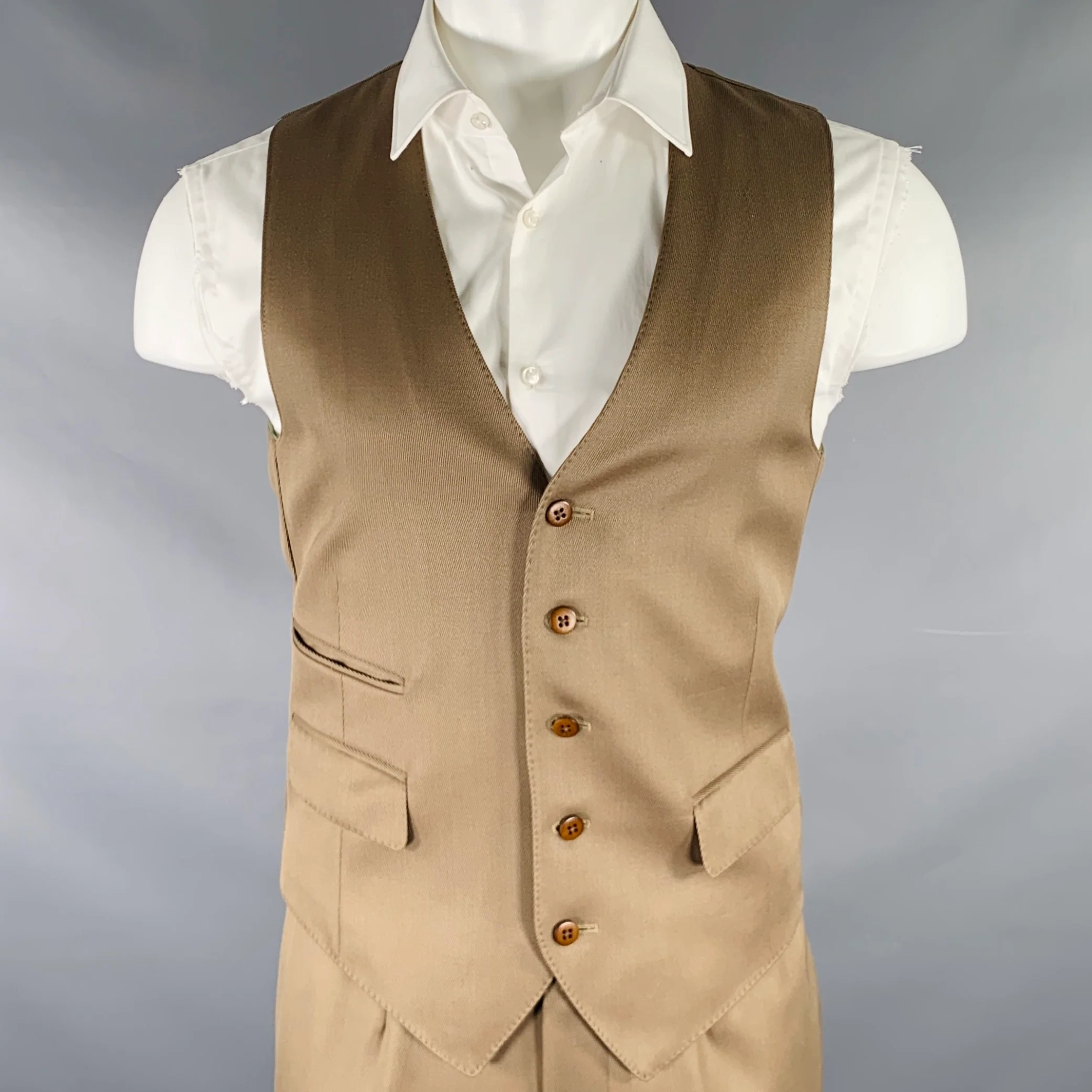 PHINEAS COLE Size 38 Tan Three Piece Notch Lapel Suit - Image 3