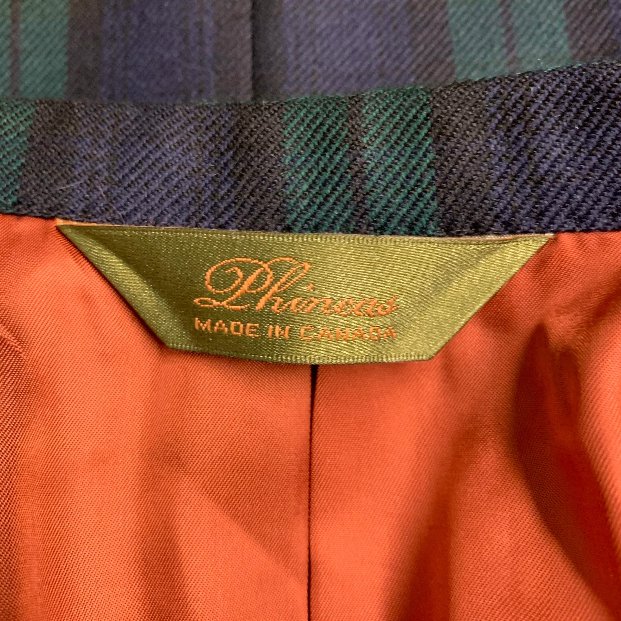 PHINEAS COLE Size 40 Green Navy Black Blackwatch Plaid Wool Sport Coat - Image 4