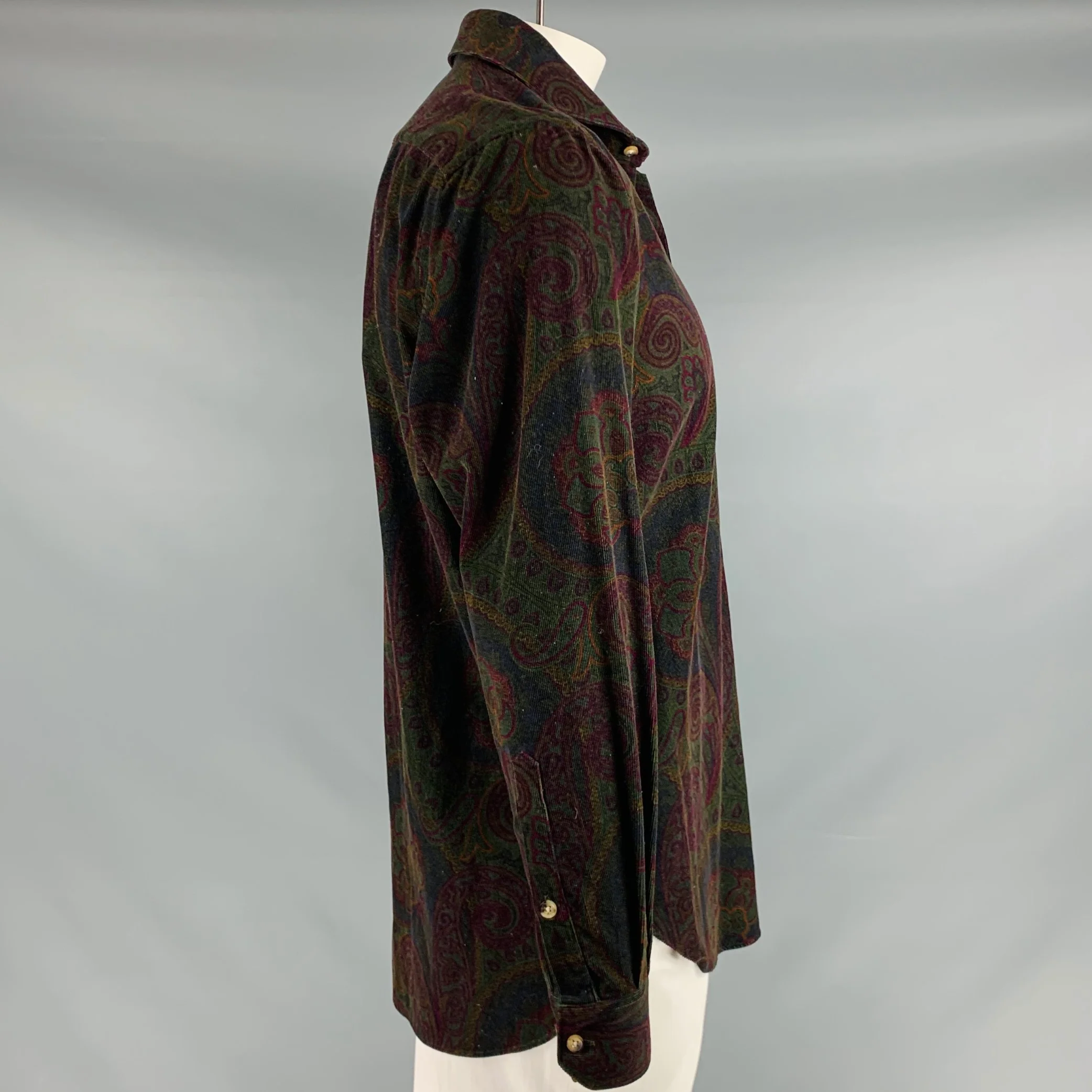 PHINEAS COLE Size L Olive Purple Paisley Cotton Button Up Long Sleeve Shirt - Image 3