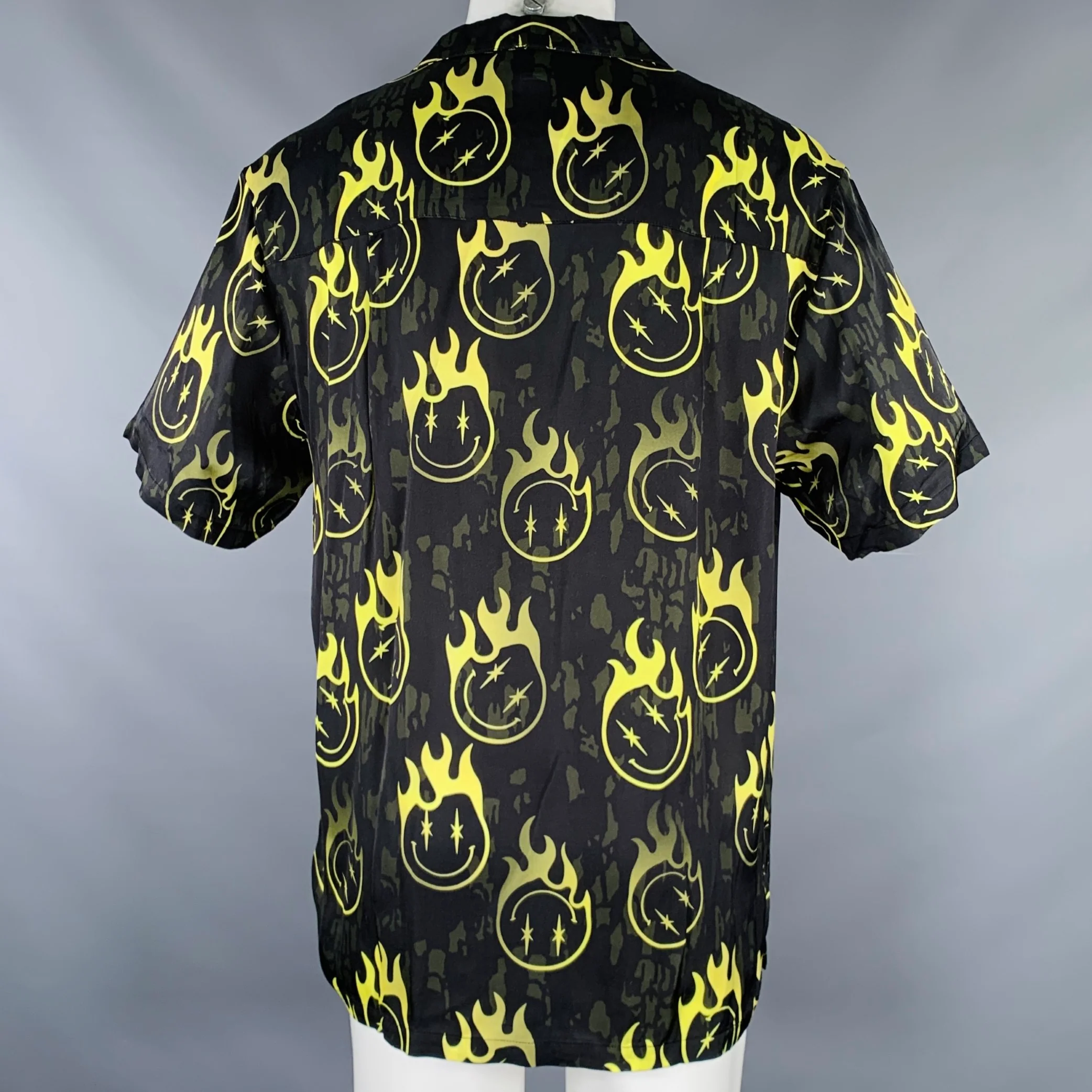 PHIPPS Size S Black Yellow Graphic Viscose Bowling Short Sleeve Shirt - Image 3