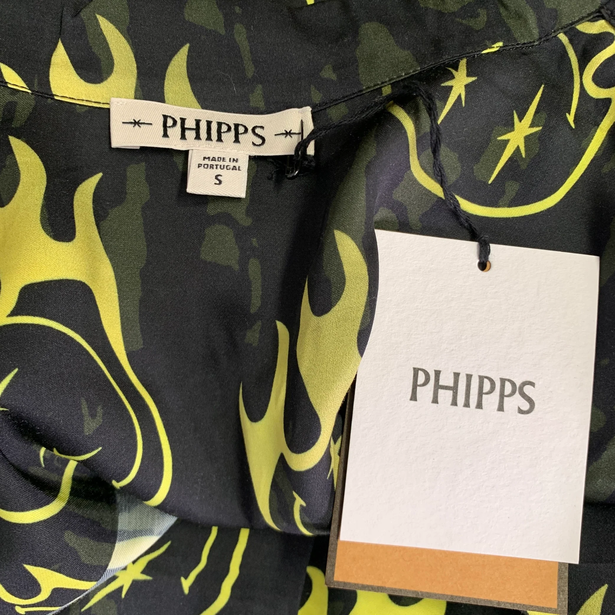 PHIPPS Size S Black Yellow Graphic Viscose Bowling Short Sleeve Shirt - Image 4
