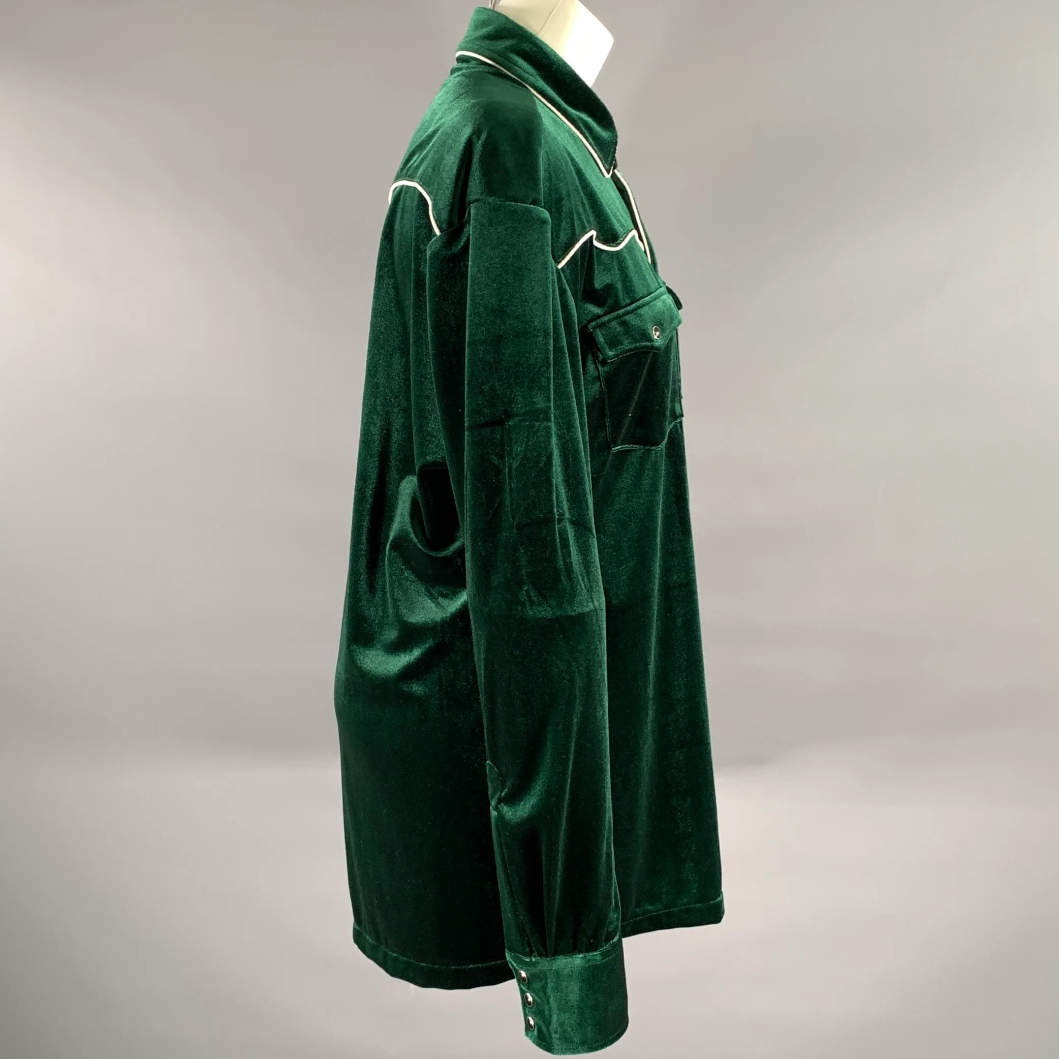 PHIX Size XL Green Emerald Polyester Velvet Western Shirt - Image 3