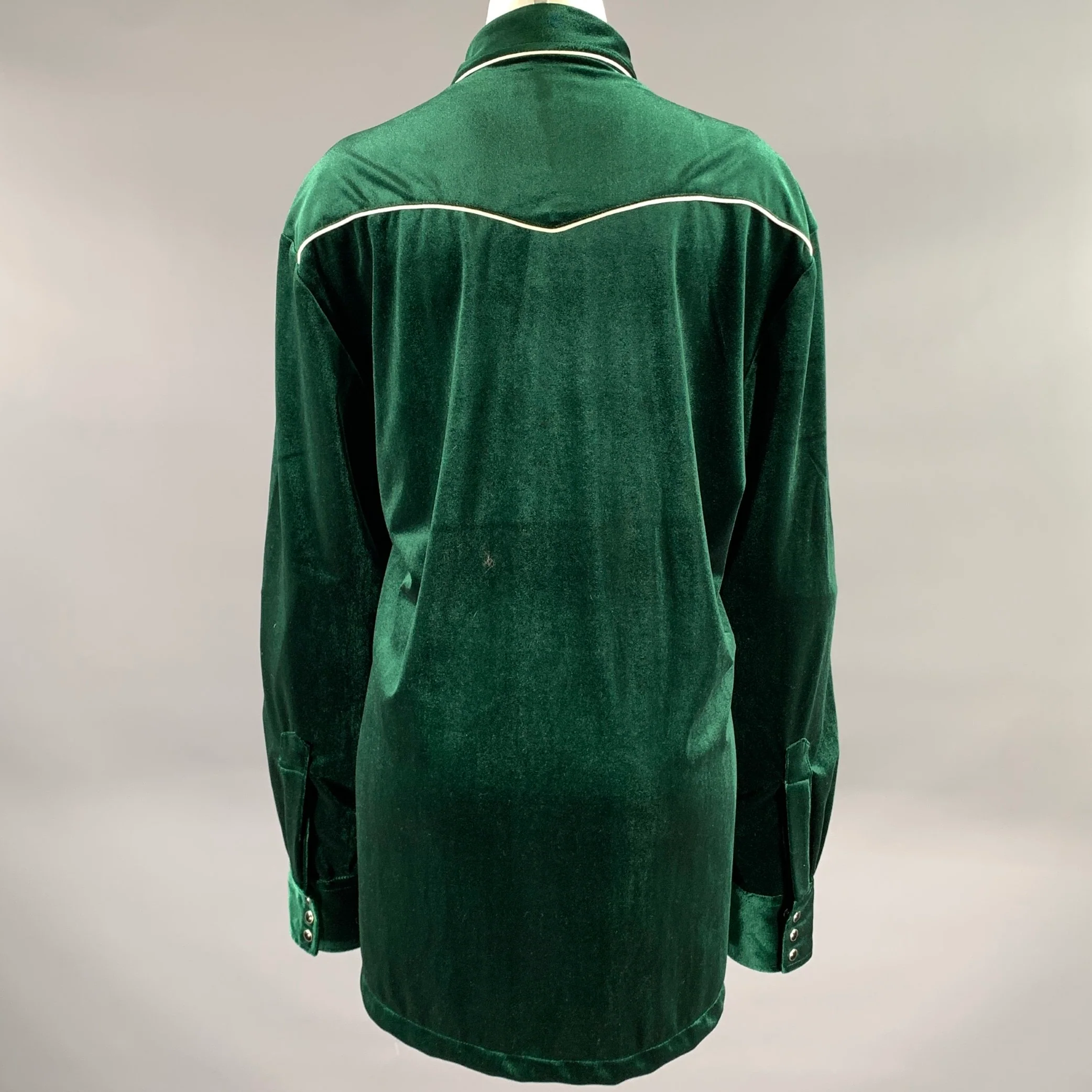 PHIX Size XL Green Emerald Polyester Velvet Western Shirt - Image 4