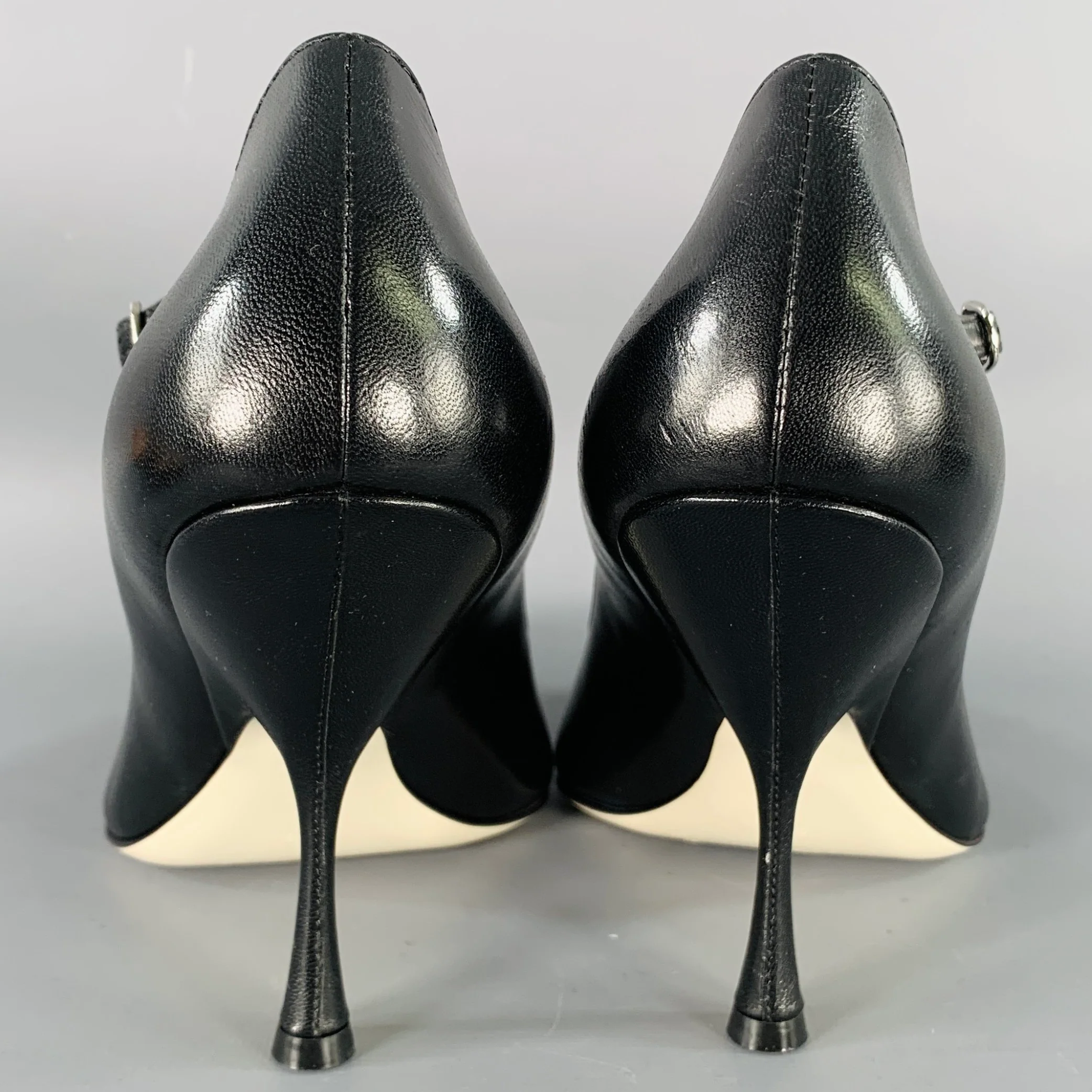 PHOEBE PHILO Size 7.5 Black Leather Ankle Strap Mary Jane Pumps - Image 3