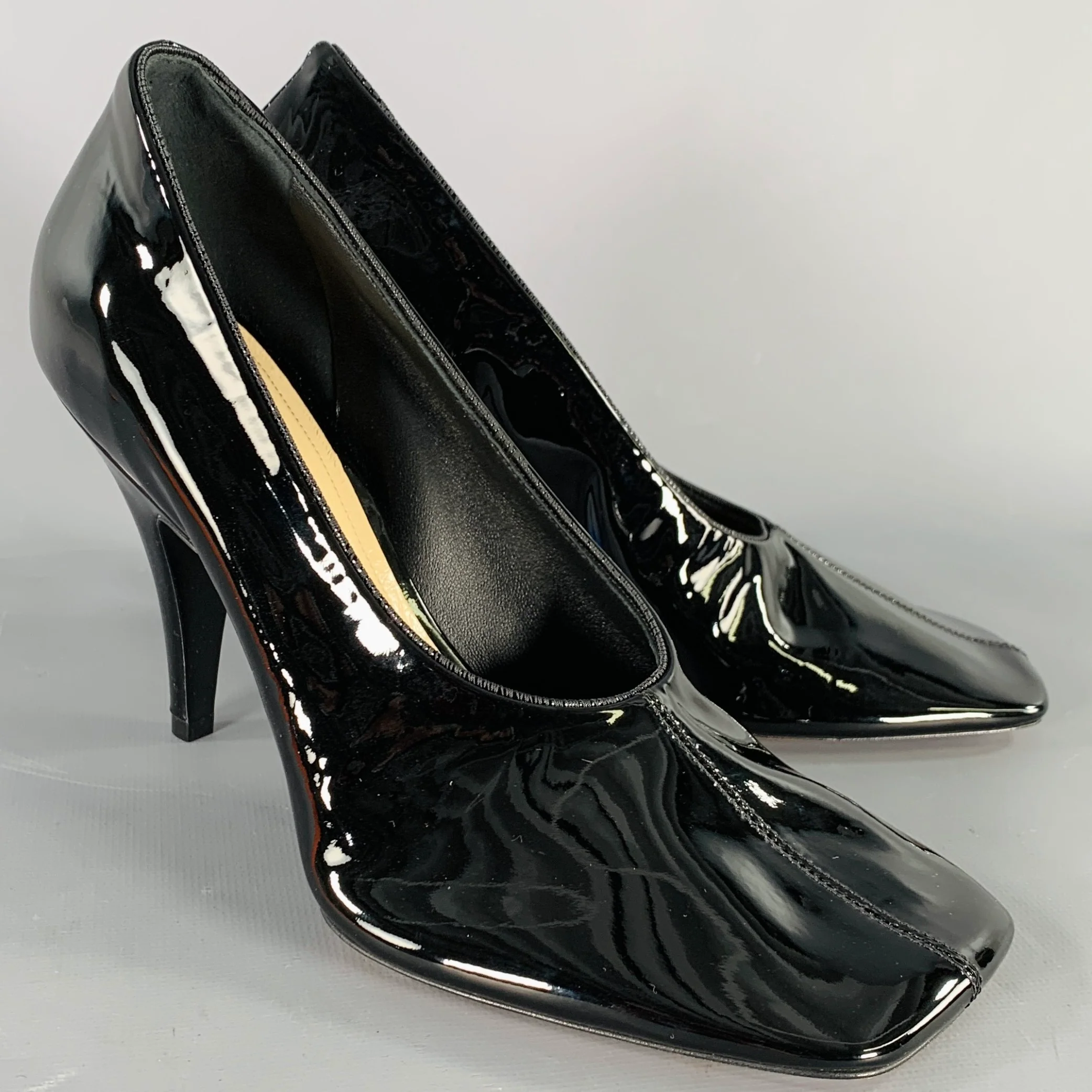 PHOEBE PHILO Size 7.5 Black Patent Leather Square Toe Pumps
