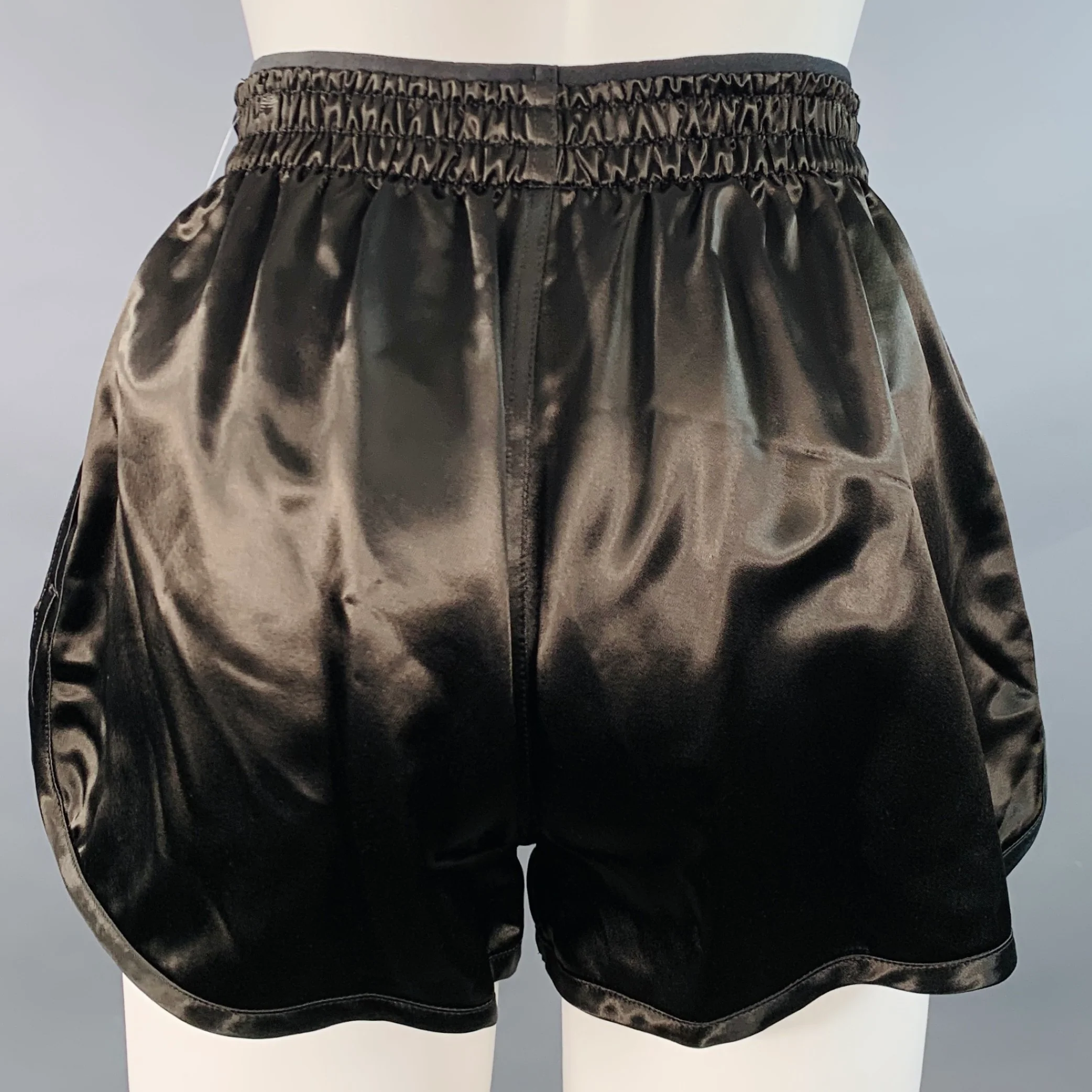 PHOEBE PHILO Size XS Black Viscose Satin Elastic Waistband Track Shorts - Image 2