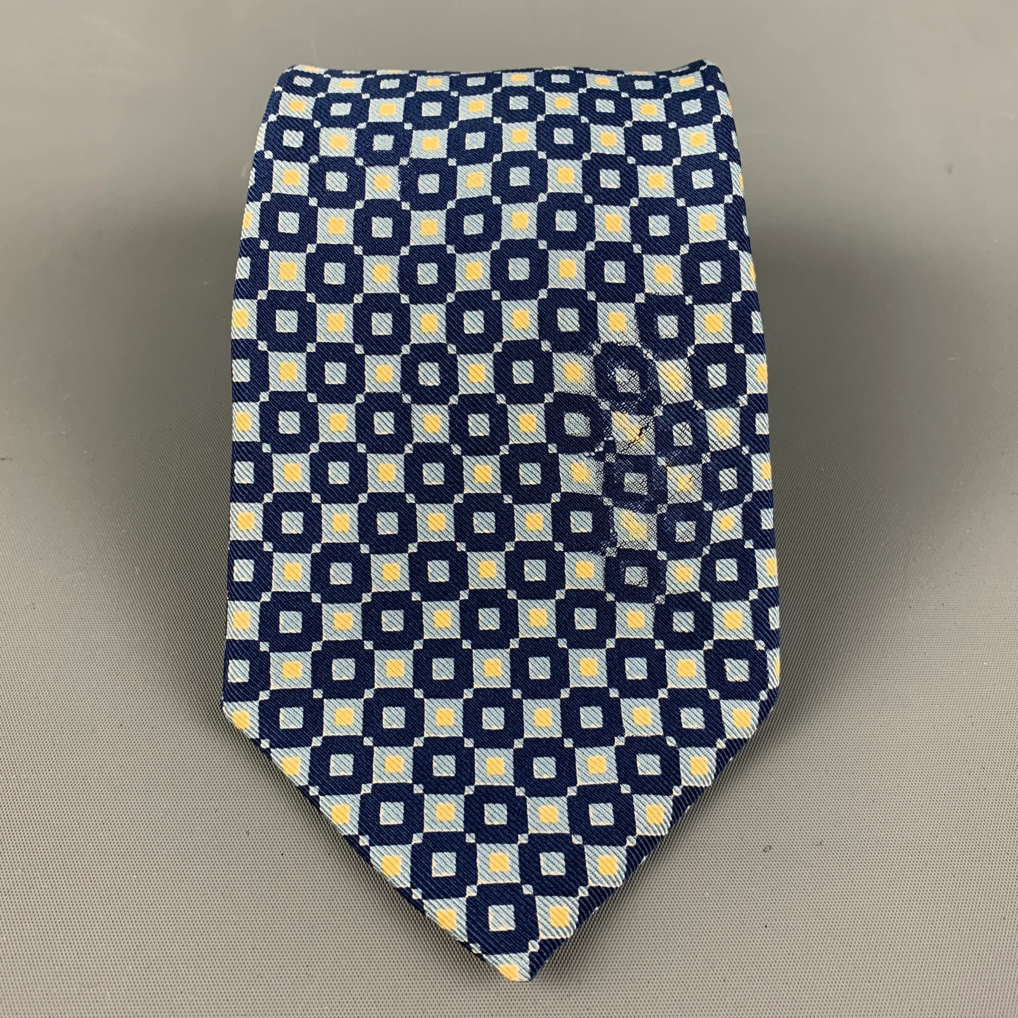 PIATTELLI Blue & Yellow Checkered Silk Tie