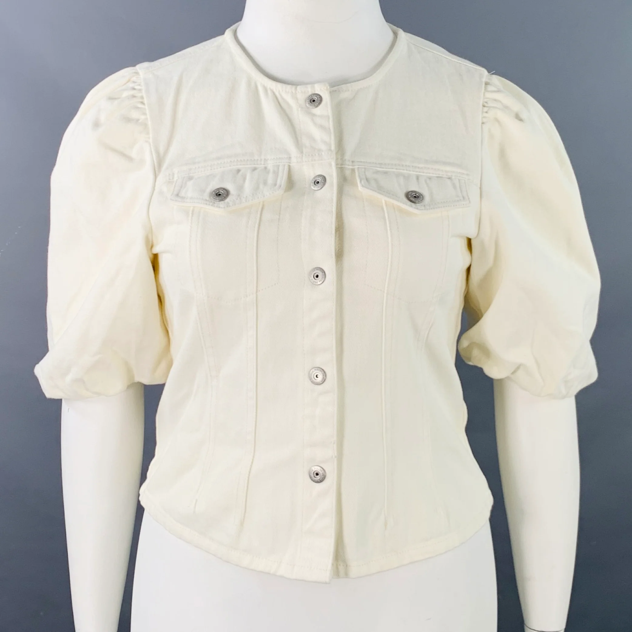 PIECES Size L Cream Cotton Twill Snaps Cape