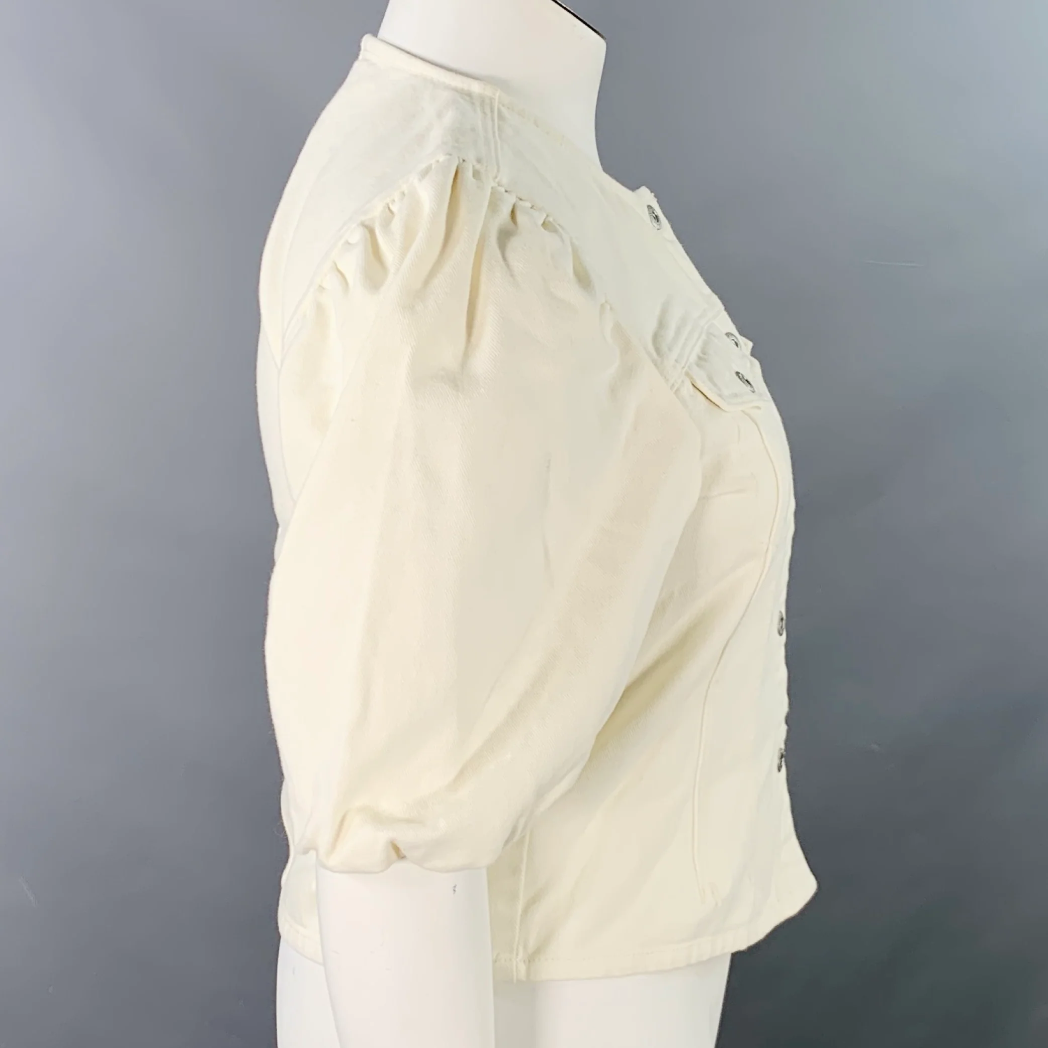 PIECES Size L Cream Cotton Twill Snaps Cape - Image 2
