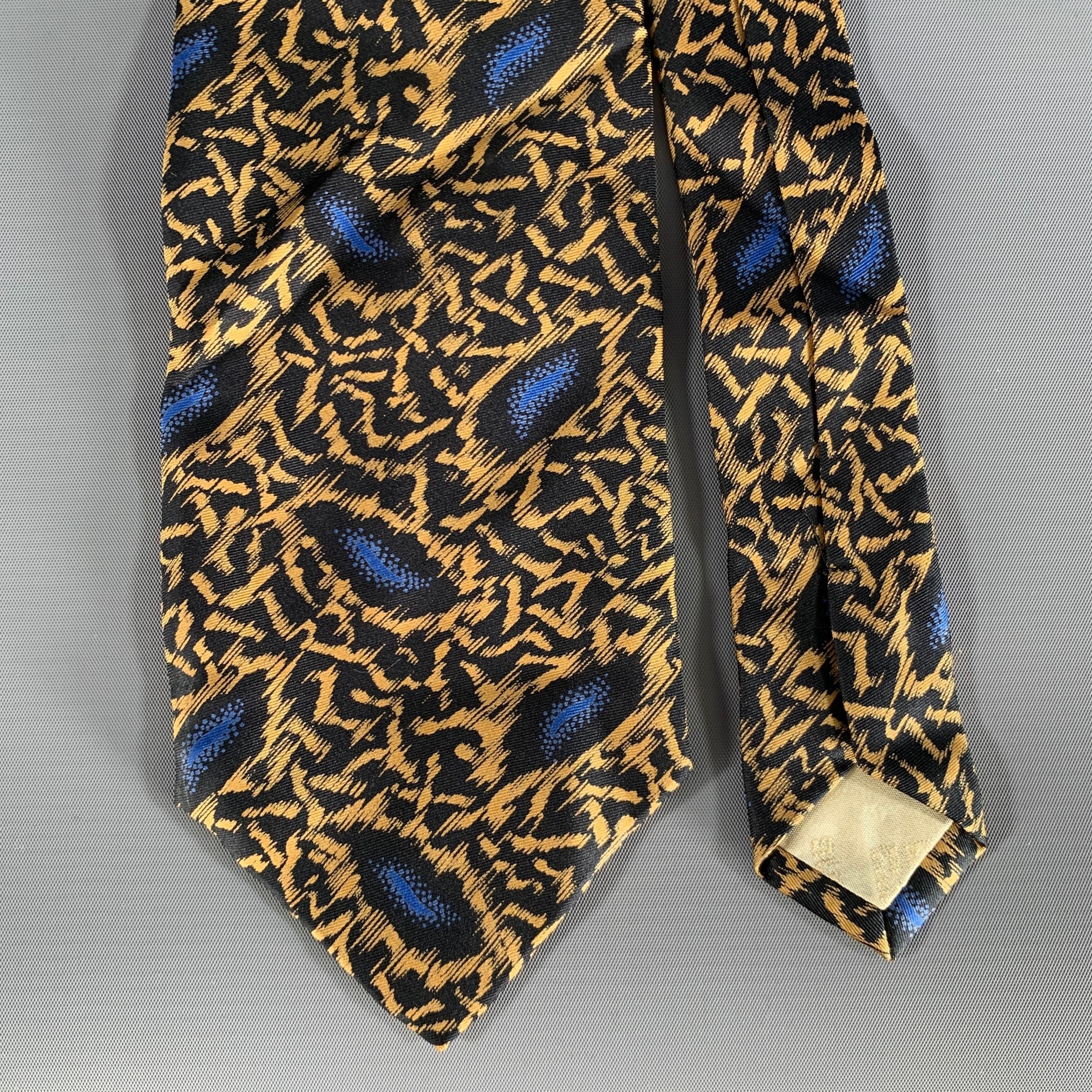 PIERRE BALMAIN Blue Mustard Geometric Silk Tie