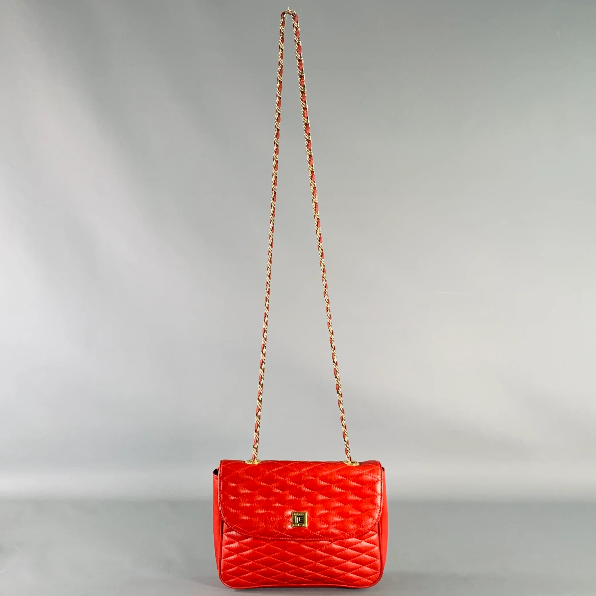 PIERRE BALMAIN Red Quilted Leather Chain Strap Shoulder Bag